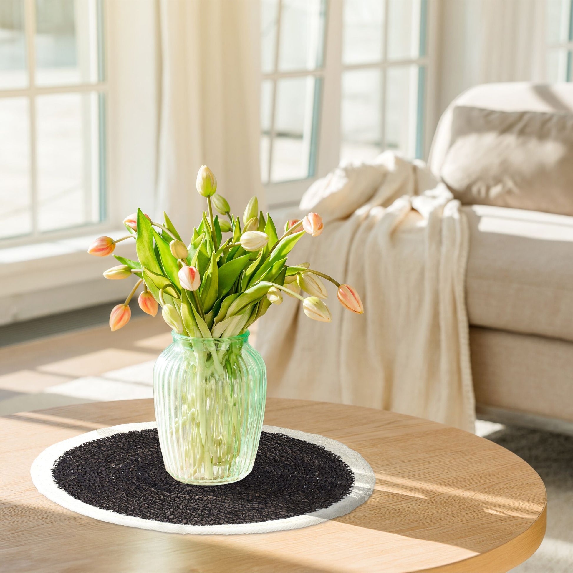 Tischset Seegras 4-teiliges Creme-Schwarz von Relaxdays