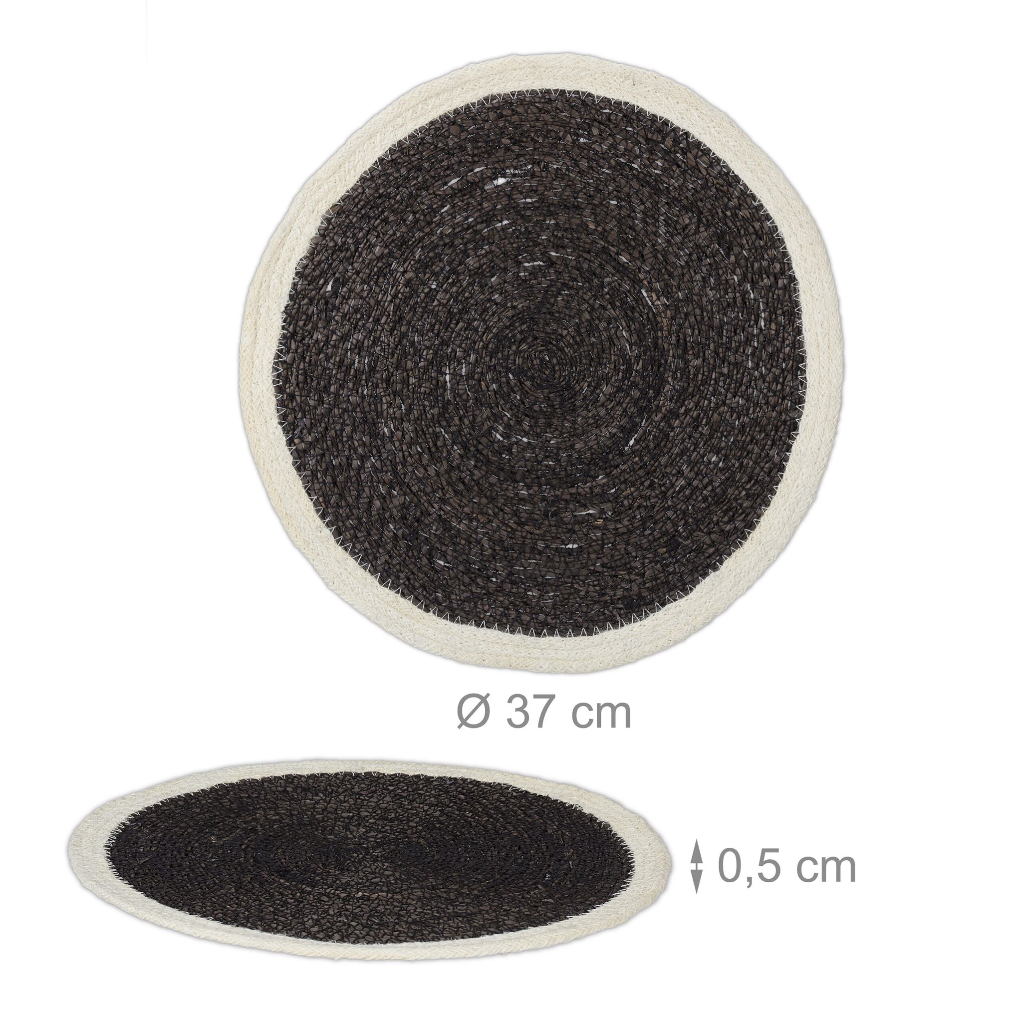 Tischset Seegras 4-teiliges Creme-Schwarz von Relaxdays