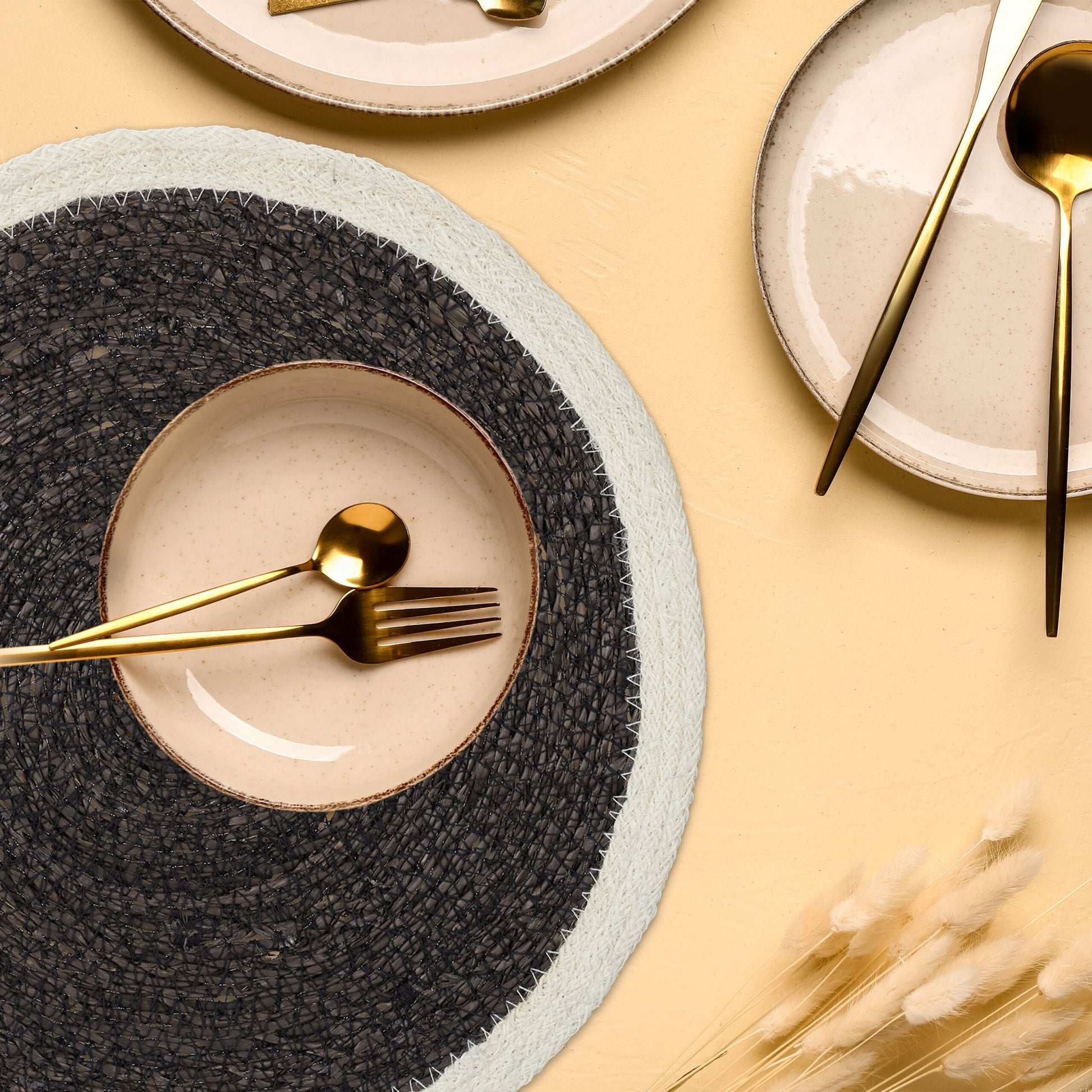 Tischset Seegras 6-teiliges Creme-Schwarz von Relaxdays
