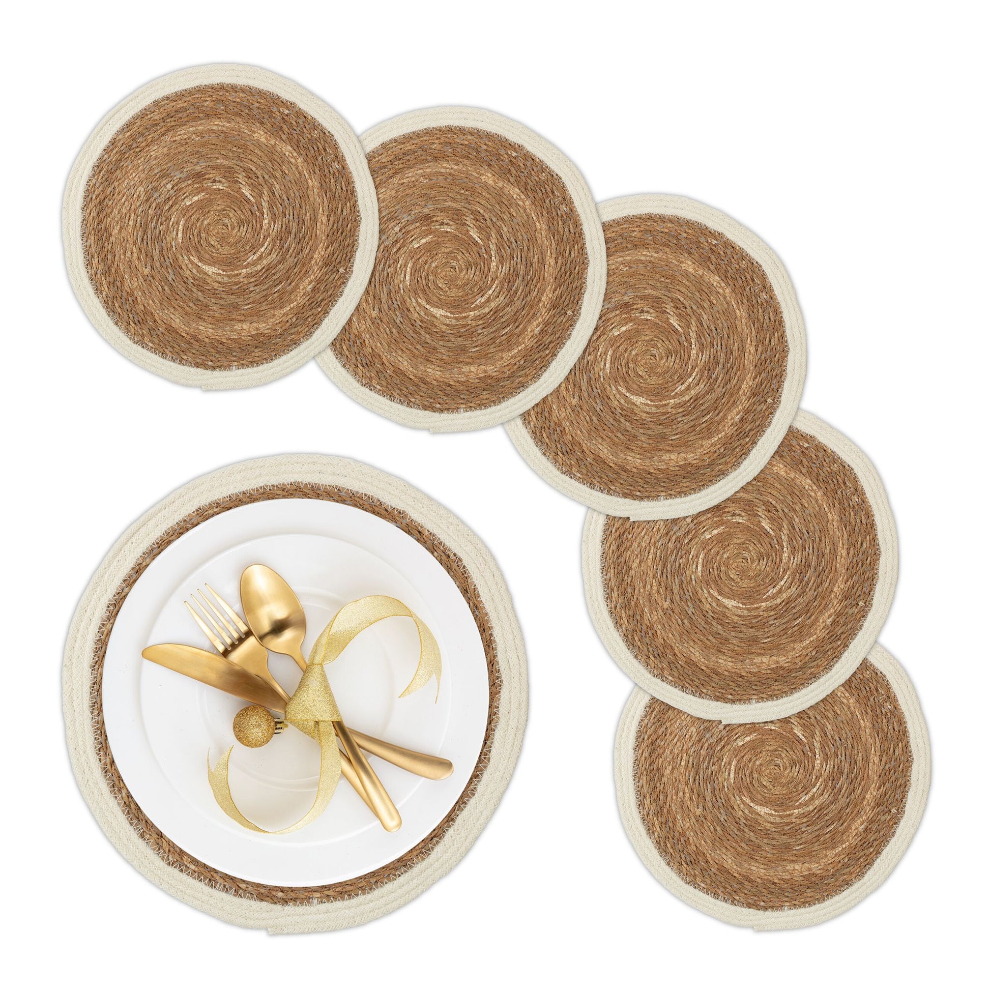 Geflochtene Tischsets 6-teilig Weiss-Hellbraun von Relaxdays
