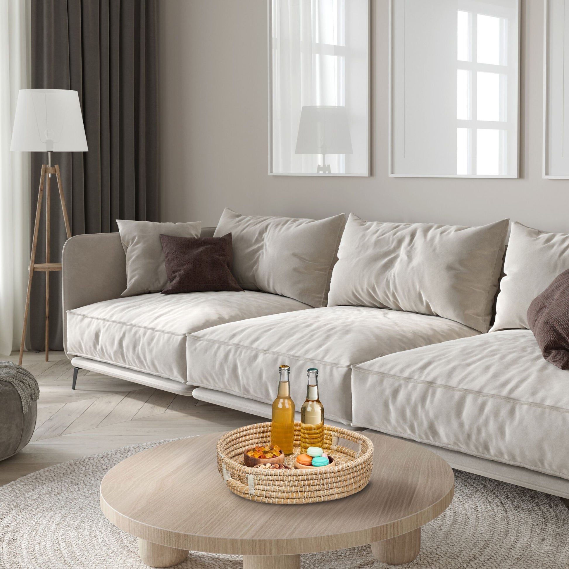 Serviertablett 3er-Set rund Weiss-Hellbraun von Relaxdays