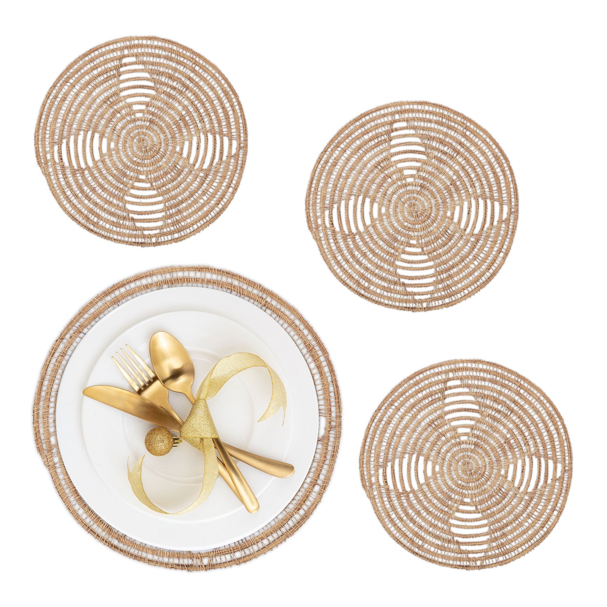 Palmenfaser Tischset 4-teilig Hellbraun von Relaxdays