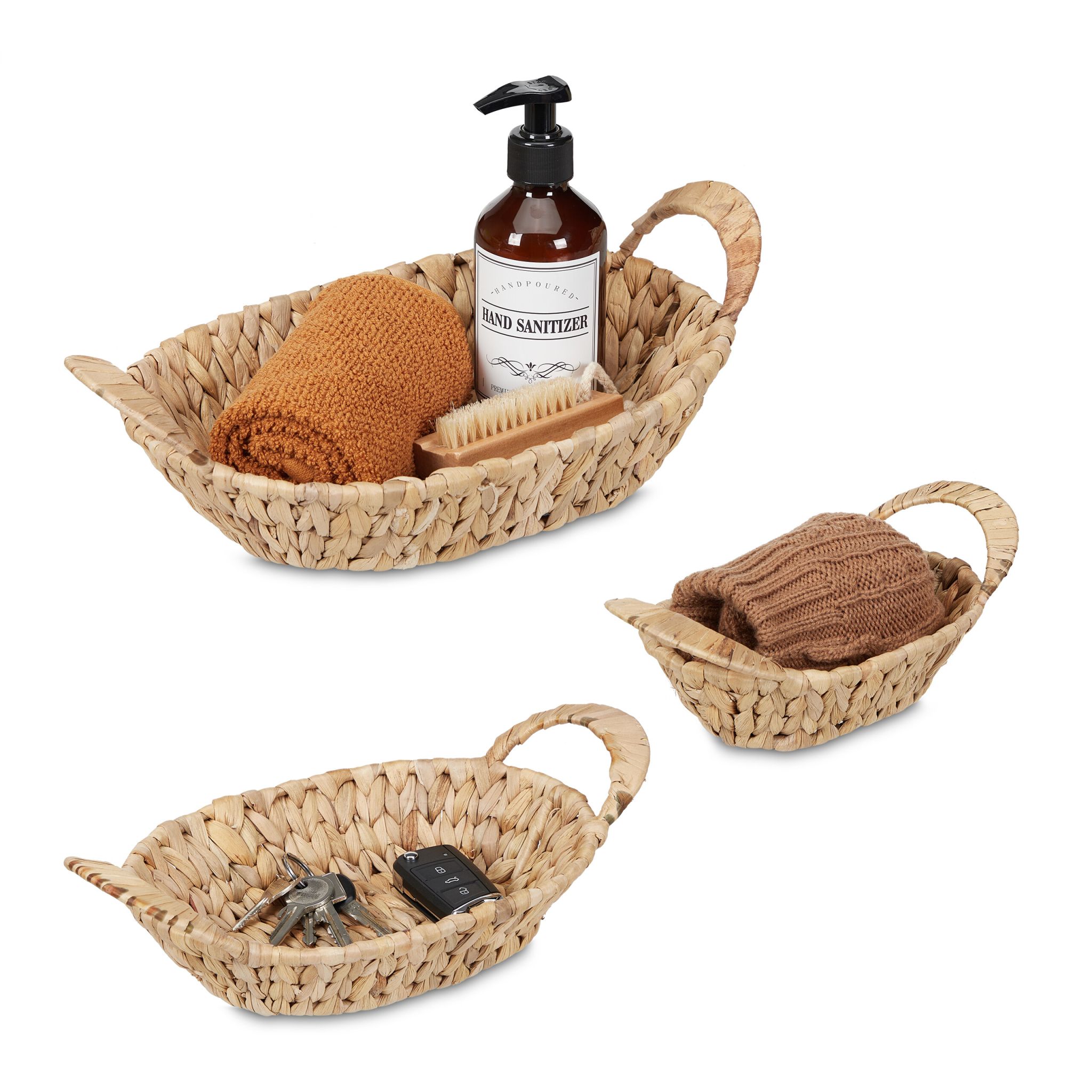 Aufbewahrungskörbe Wasserhyazinthe 3er-Set Hellbraun von Relaxdays
