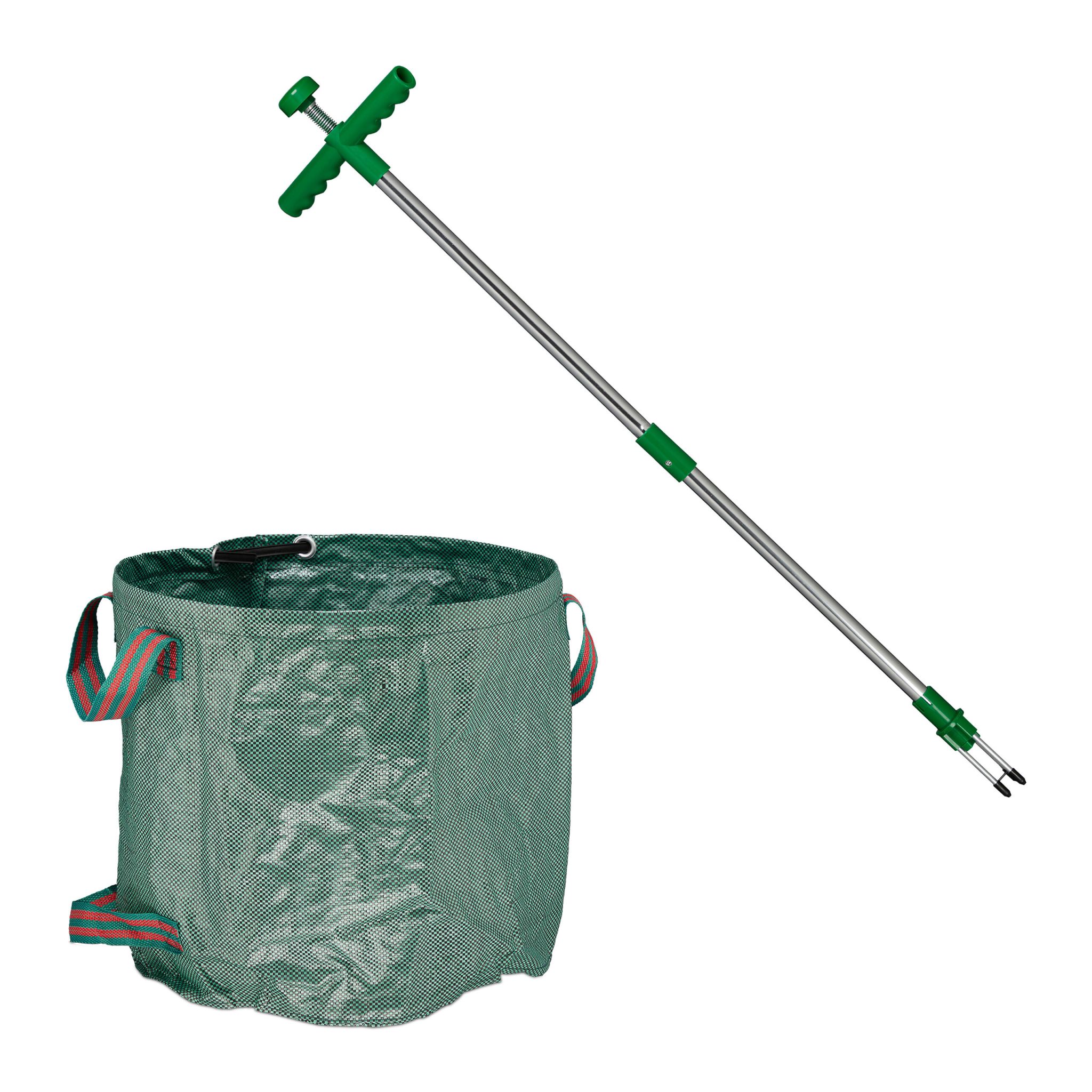 Unkrautstecher mit Gartenabfallsack Dunkelgrün-Grün-Silber von guteszeug.ch