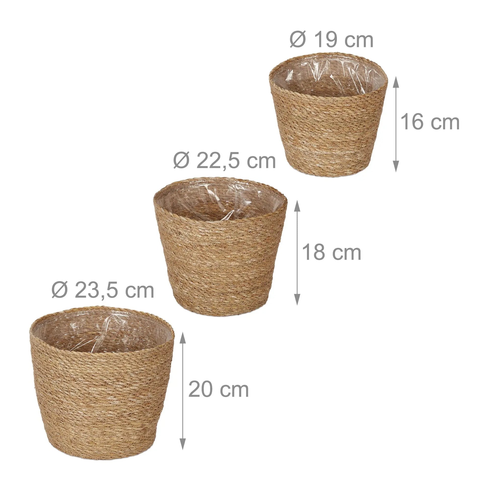 Seegras Blumentopf 3er-Set Hellbraun von Relaxdays