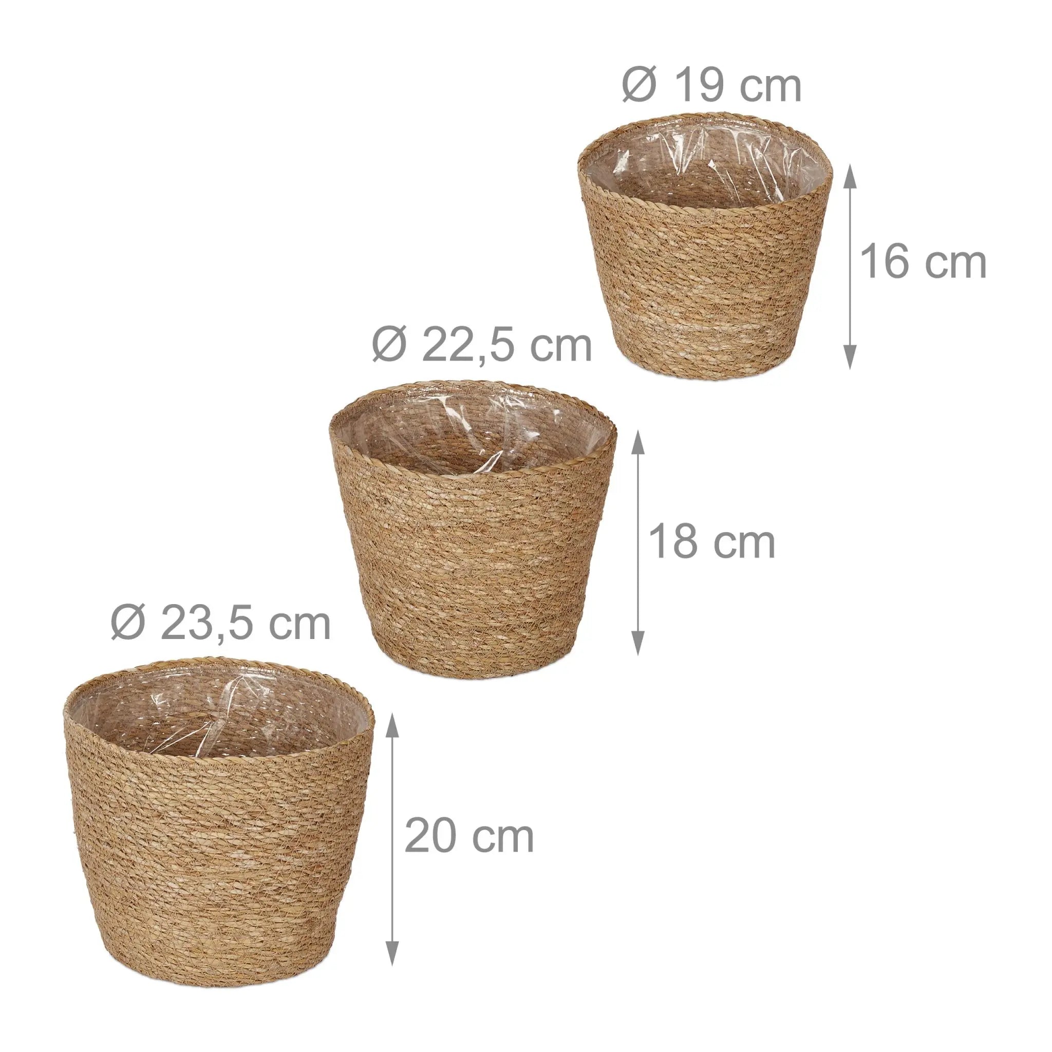 Seegras Blumentopf 3er-Set Hellbraun von Relaxdays