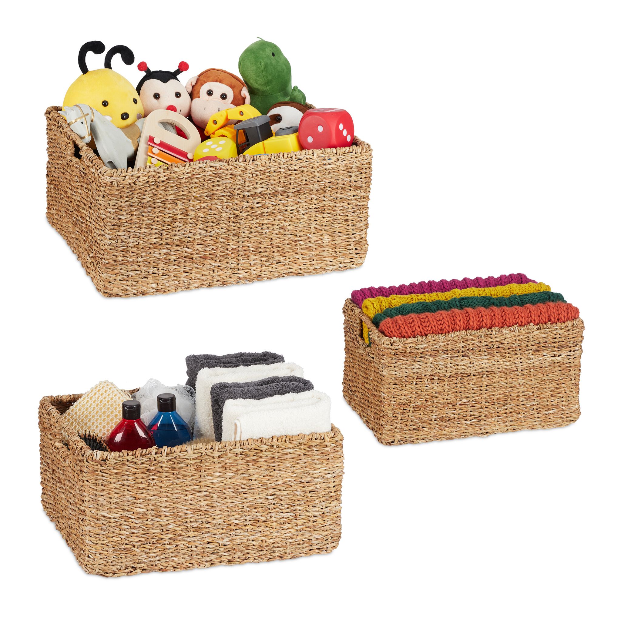 Aufbewahrungskorbset 3tlg. Seegras Braun von Relaxdays