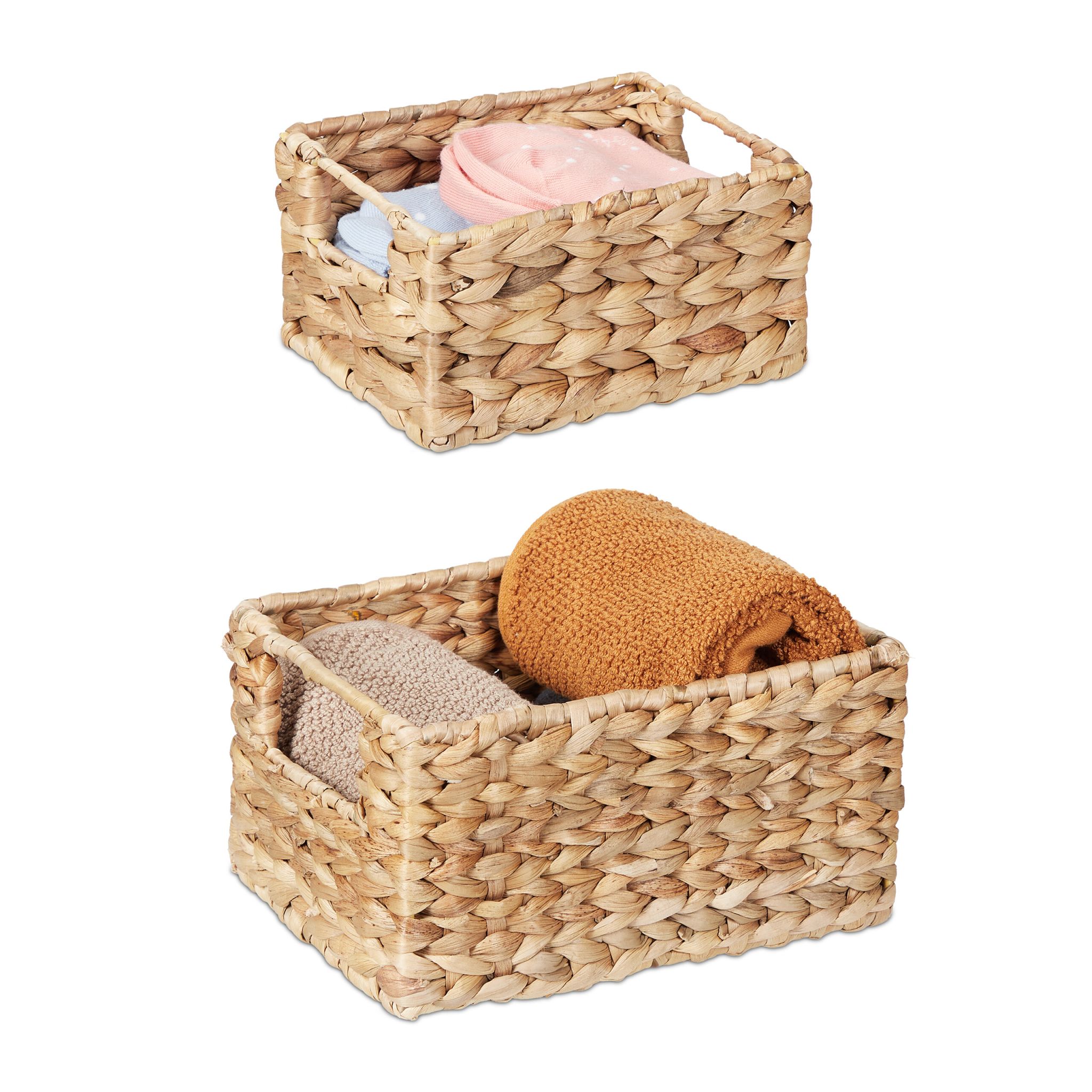 Aufbewahrungskorb Set Wasserhyazinthe Hellbraun von Relaxdays
