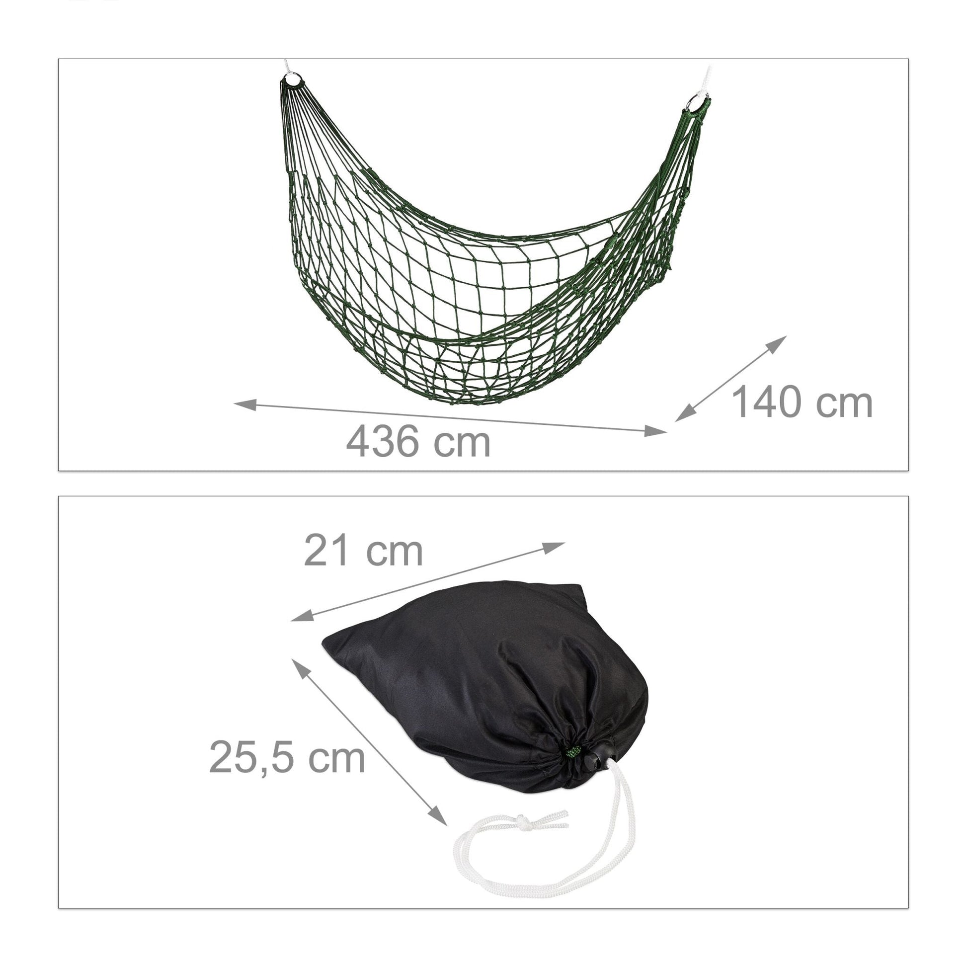 Leichte Netzhängematte 2er-Set Weiss-Dunkelgrün-Silber von Relaxdays