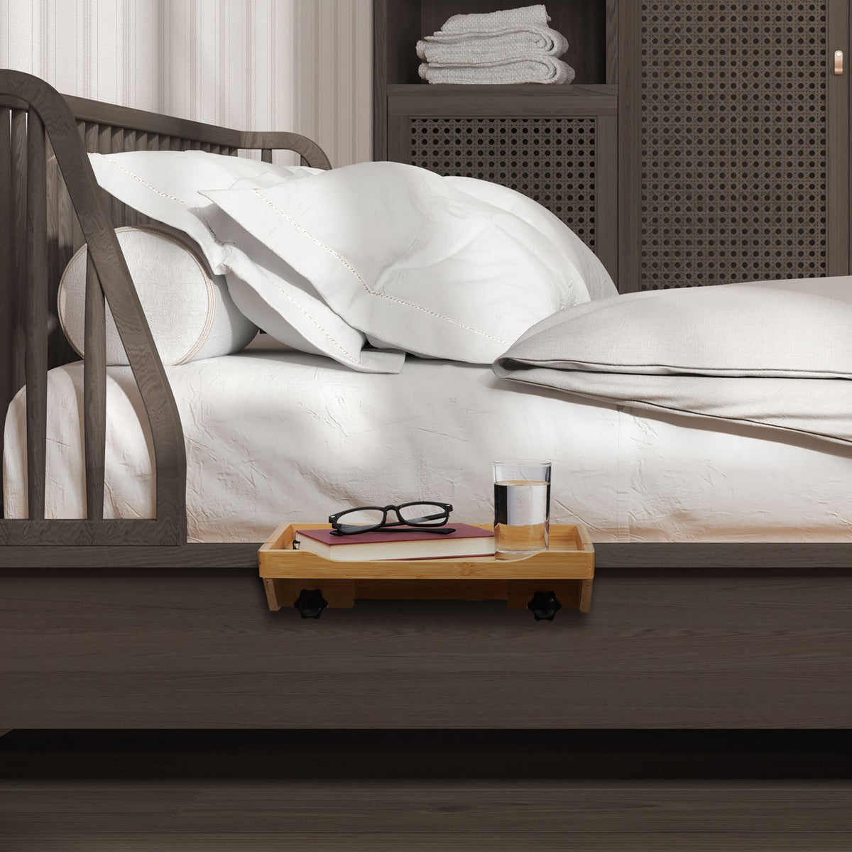 Klemmbare Bettablage Bambus Hellbraun von Relaxdays