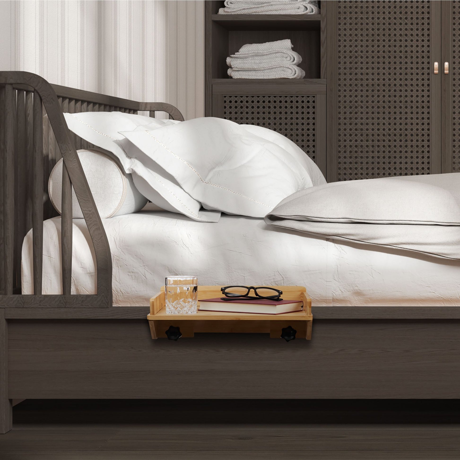 Klemmbare Bettablage Bambus Hellbraun von Relaxdays