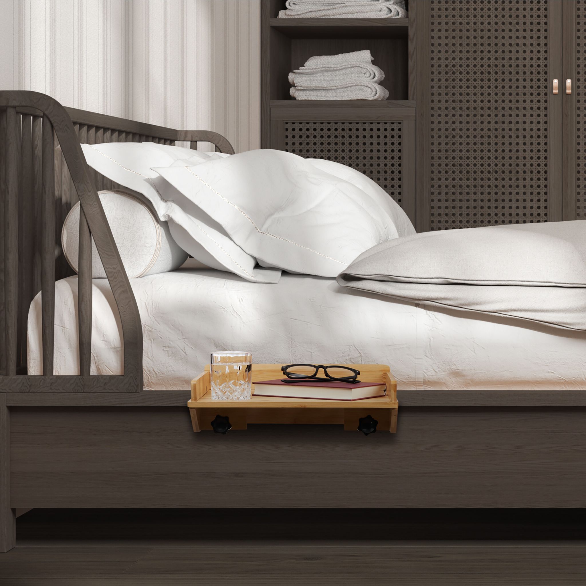 Klemmbare Bettablage Bambus Hellbraun von Relaxdays