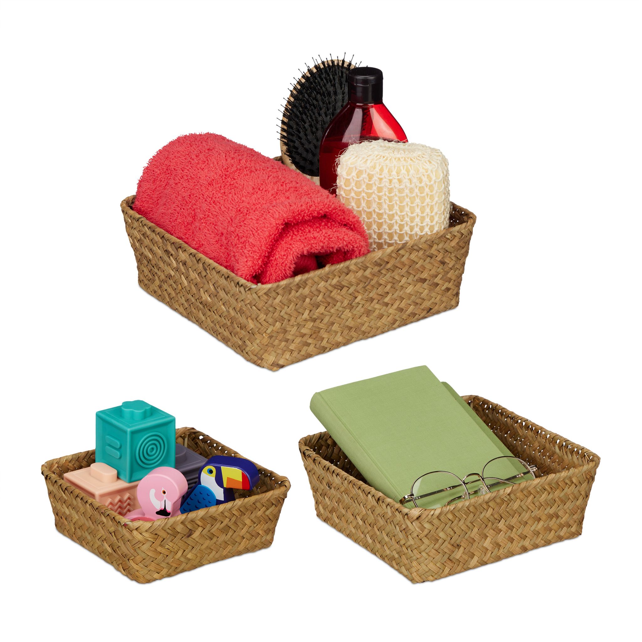 Aufbewahrungskorb Seegras 3er-Set Hellbraun von Relaxdays