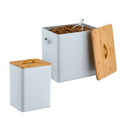 Futterbox mit Bambusdeckel 2er-Set Weiss-Hellbraun