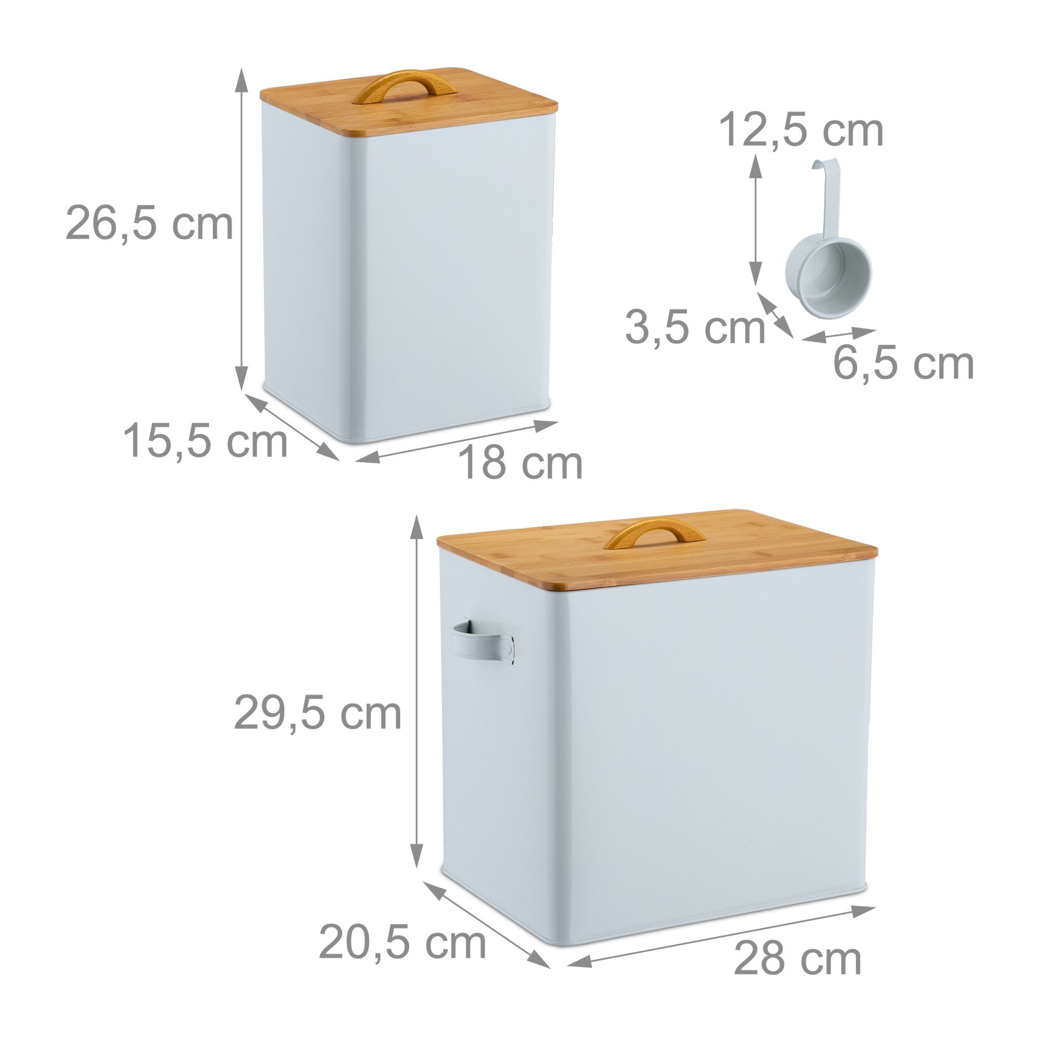 Futterbox mit Bambusdeckel 2er-Set Weiss-Hellbraun