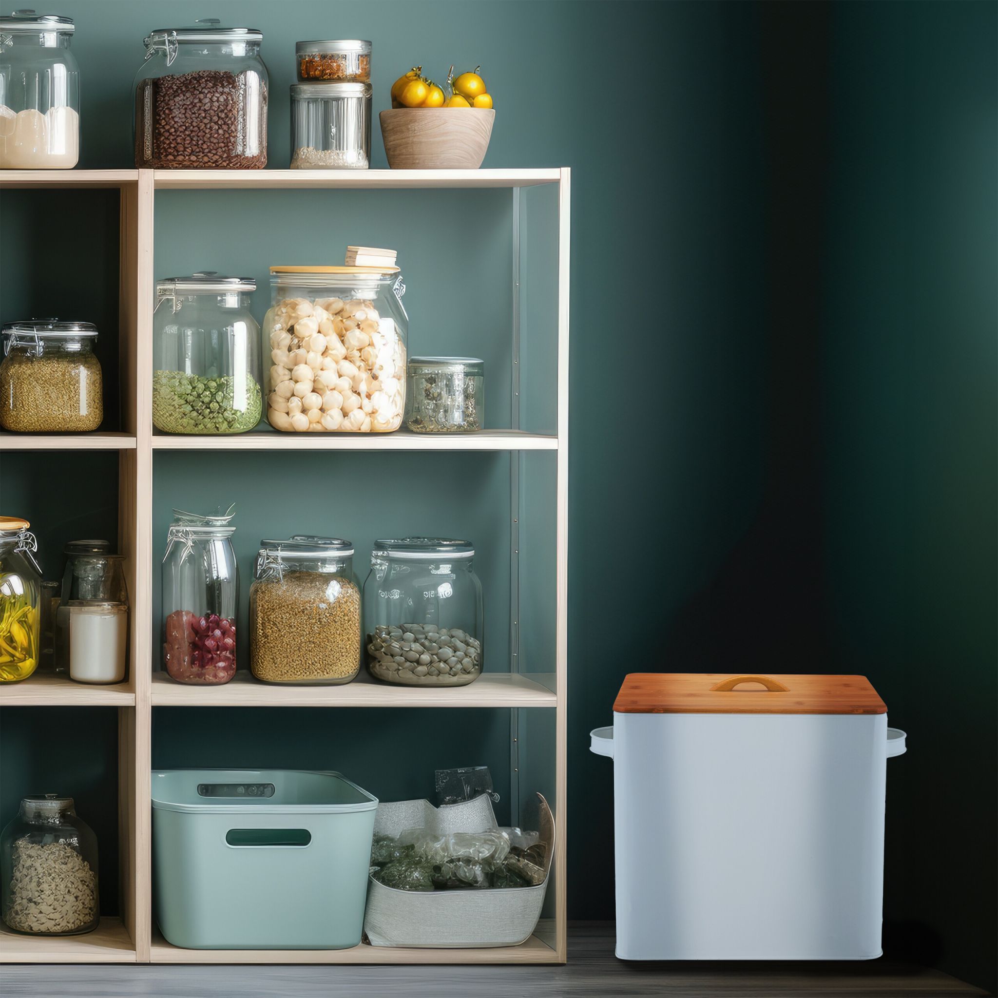 Futterbox mit Bambusdeckel 2er-Set Weiss-Hellbraun