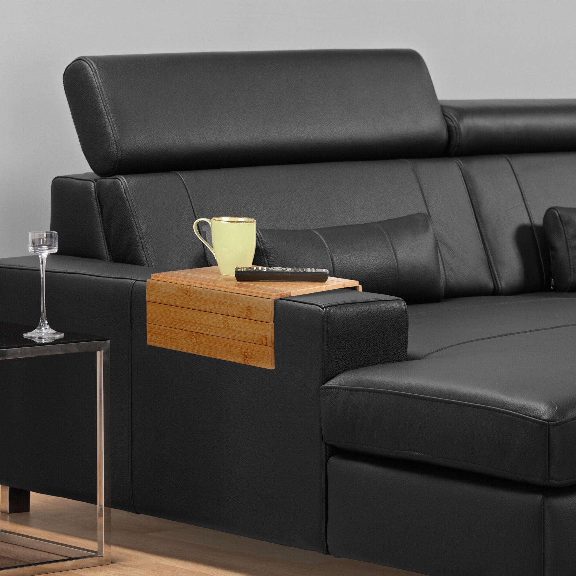 Sofatablett Bambus Hellbraun-Schwarz von Relaxdays