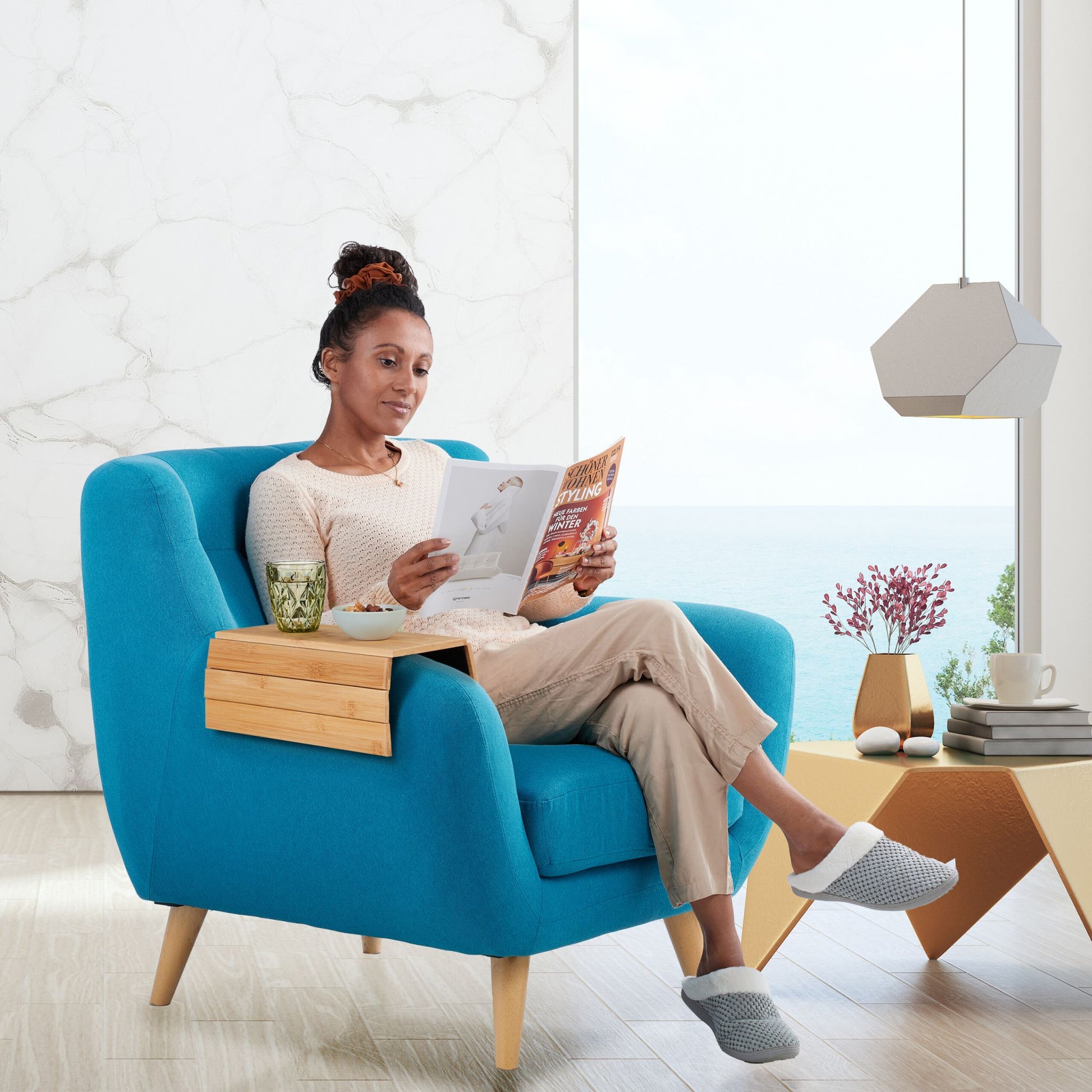 Sofatablett Bambus Hellbraun-Schwarz von Relaxdays