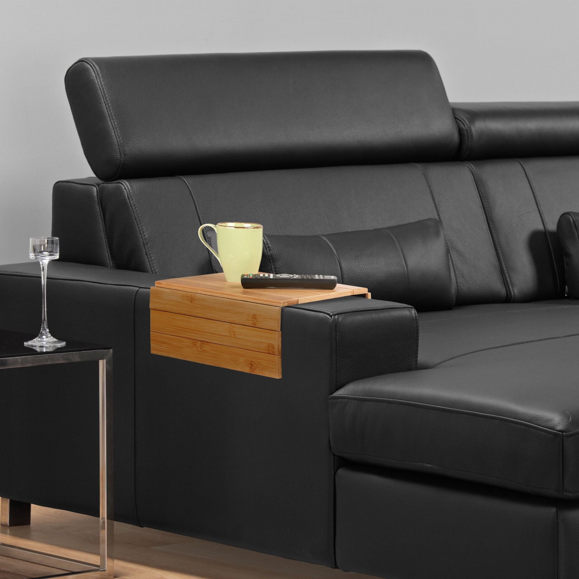 Sofatablett Bambus Hellbraun-Schwarz von Relaxdays