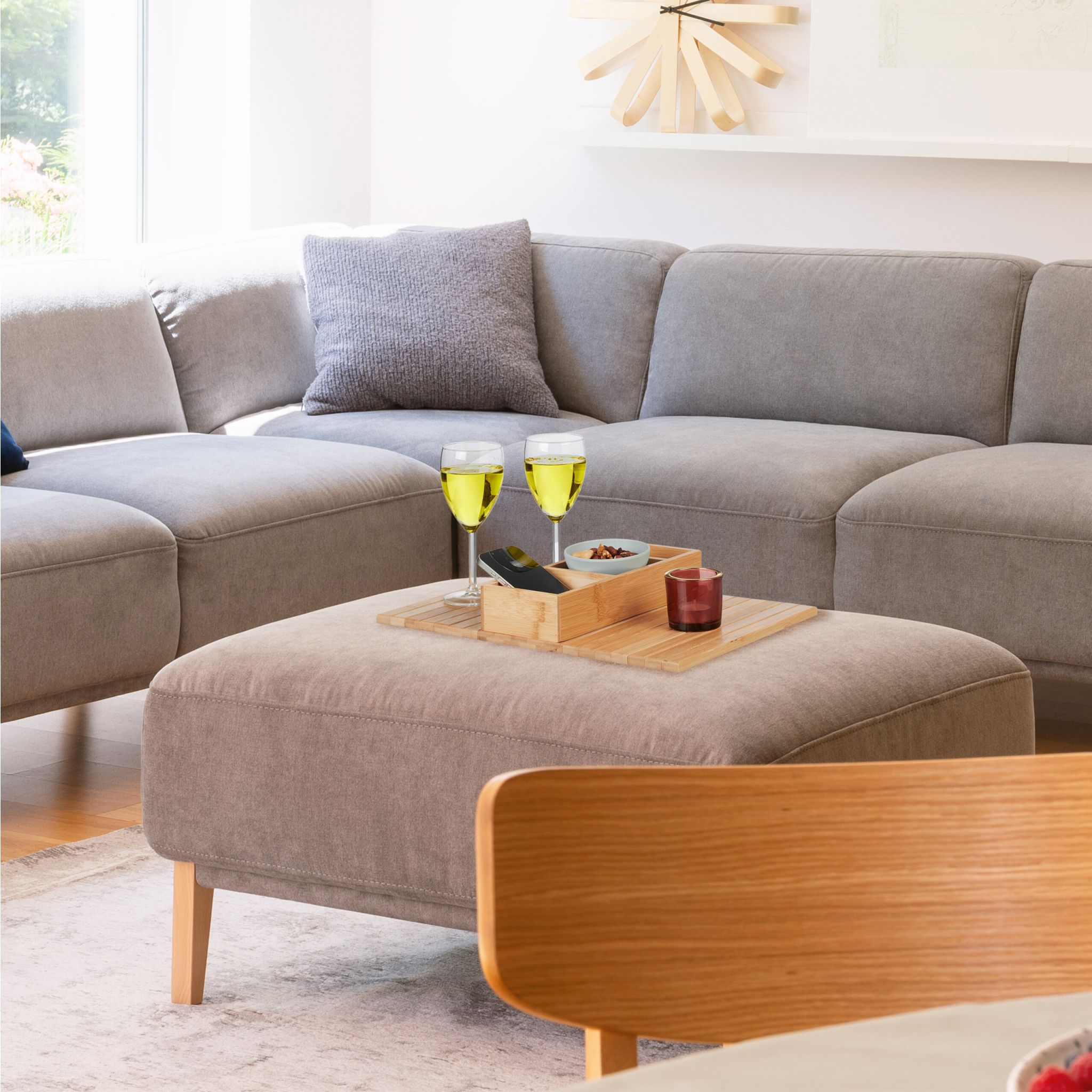 Sofatablett Bambus mit 3 Fächern Hellbraun-Schwarz von Relaxdays