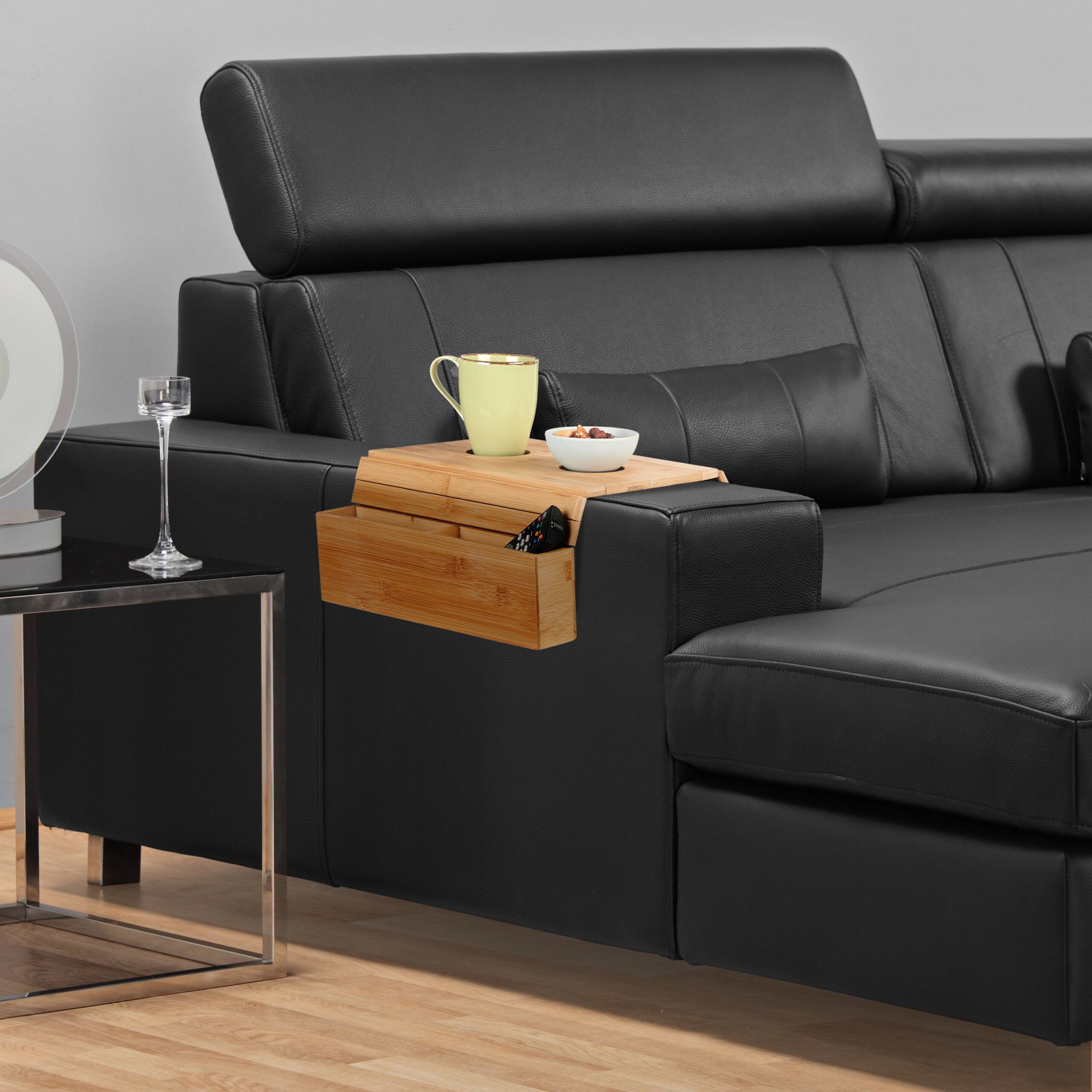 Sofatablett Bambus mit Untersetzern Hellbraun-Schwarz von Relaxdays