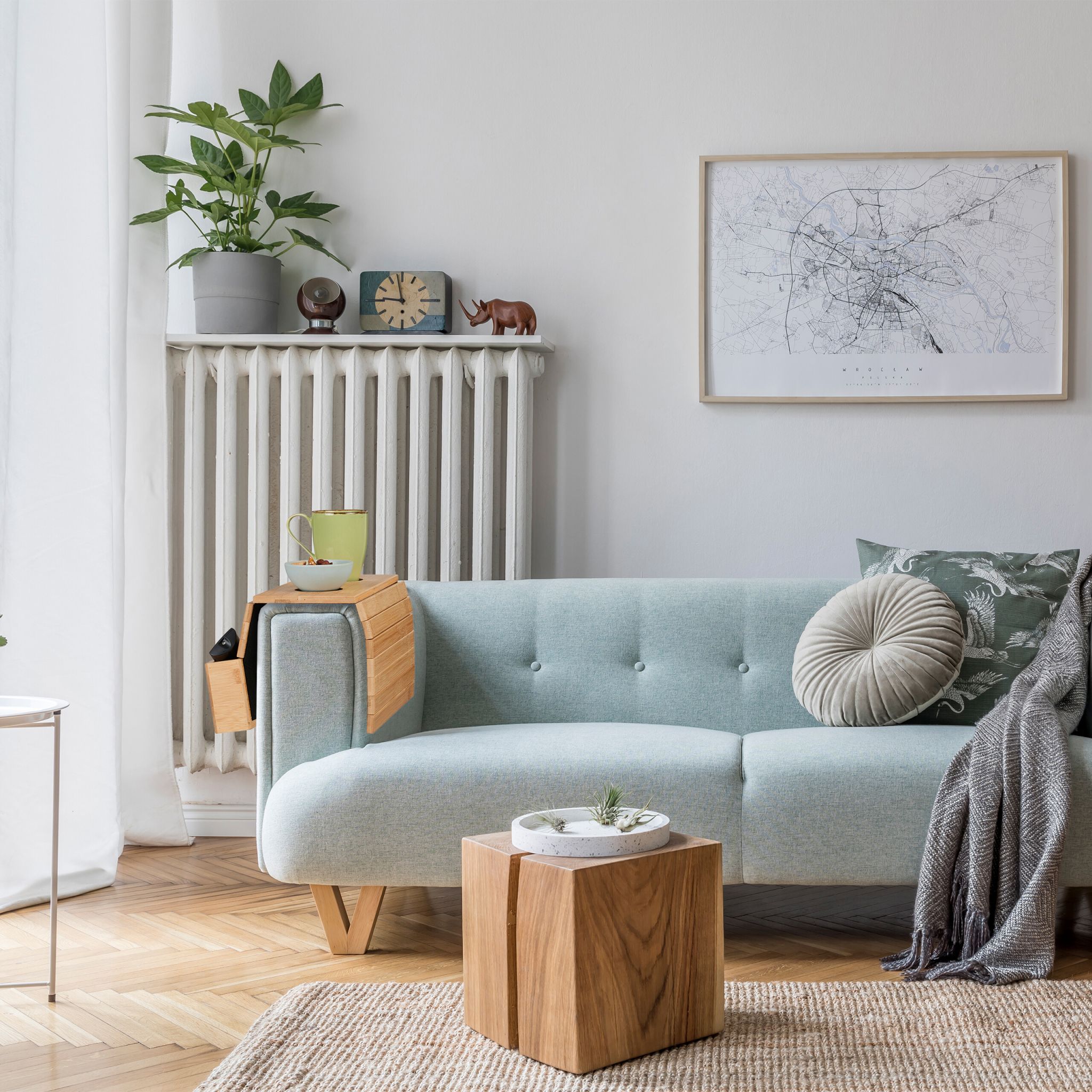 Sofatablett Bambus mit Untersetzern Hellbraun-Schwarz von Relaxdays