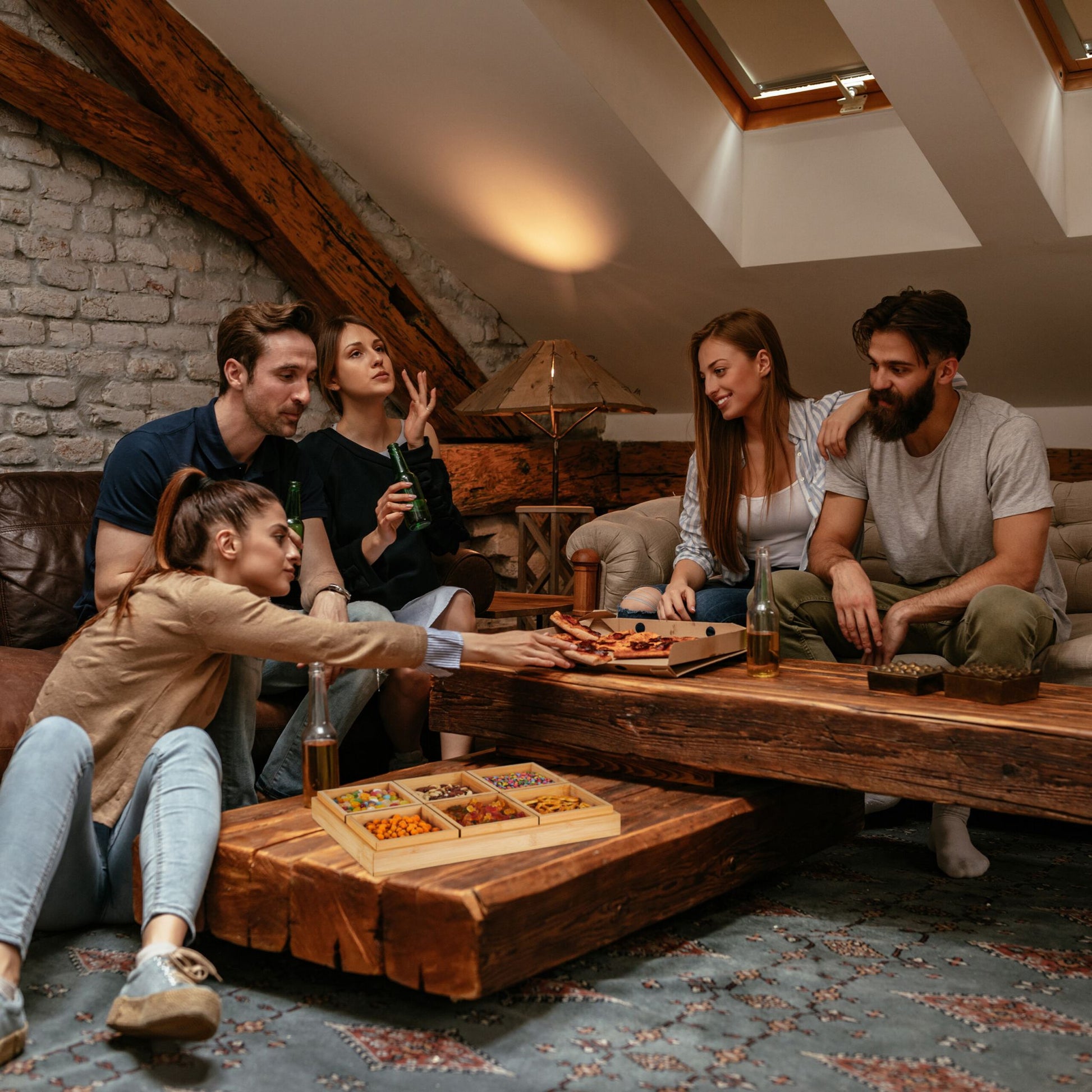 Snackschalen Set mit Serviertablett Hellbraun von Relaxdays