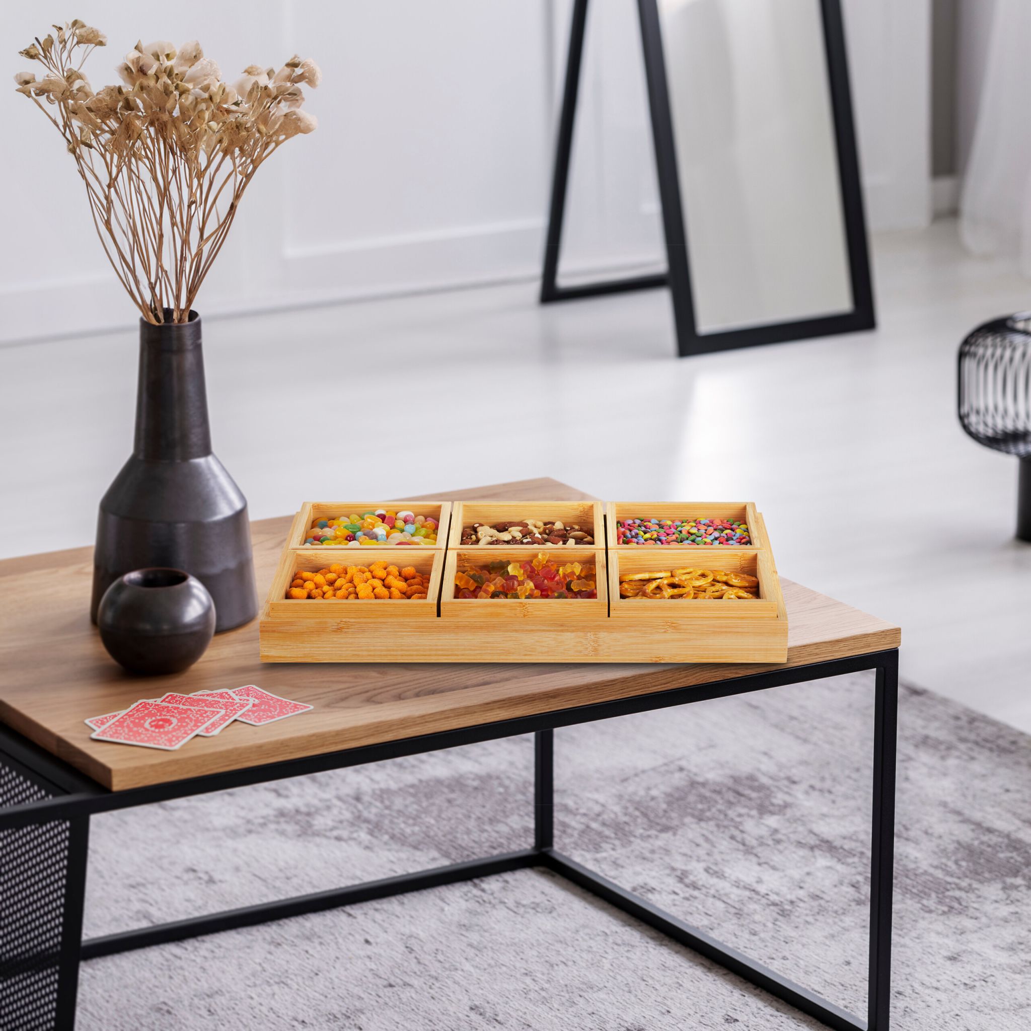 Snackschalen Set mit Serviertablett Hellbraun von Relaxdays