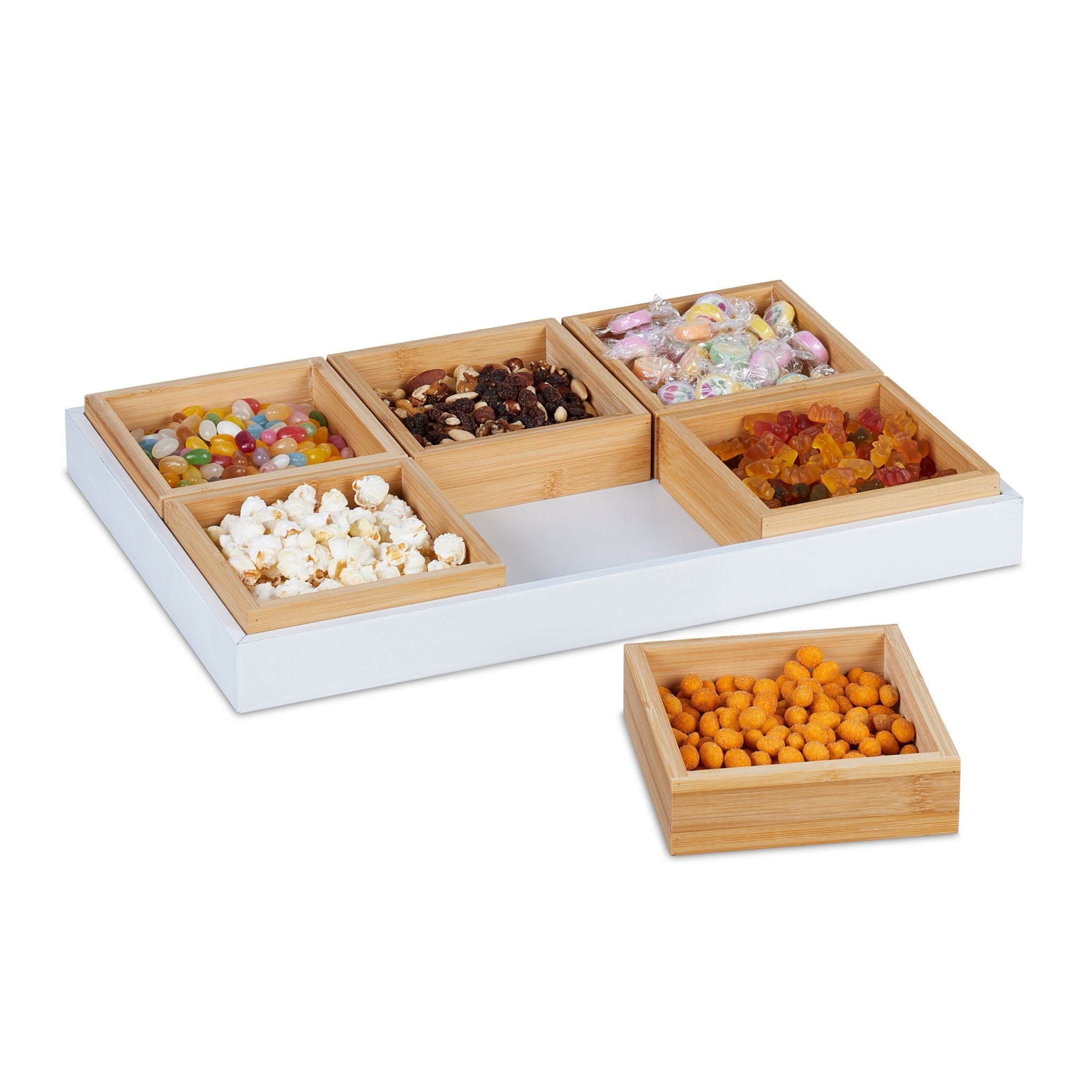 Snackschalen Set mit Serviertablett Weiss-Hellbraun von Relaxdays