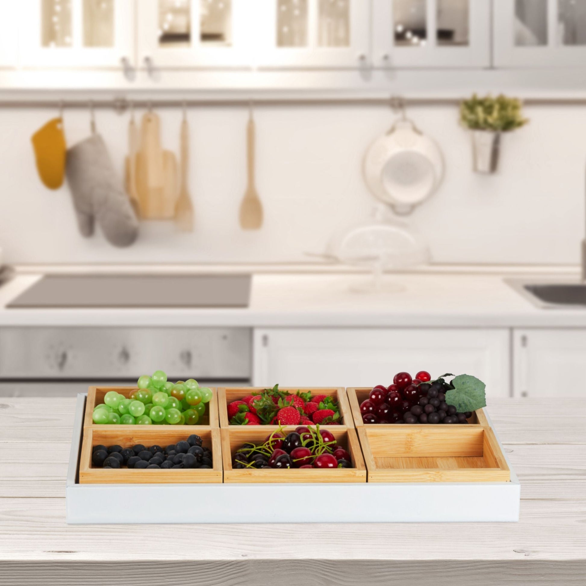 Snackschalen Set mit Serviertablett Weiss-Hellbraun von Relaxdays