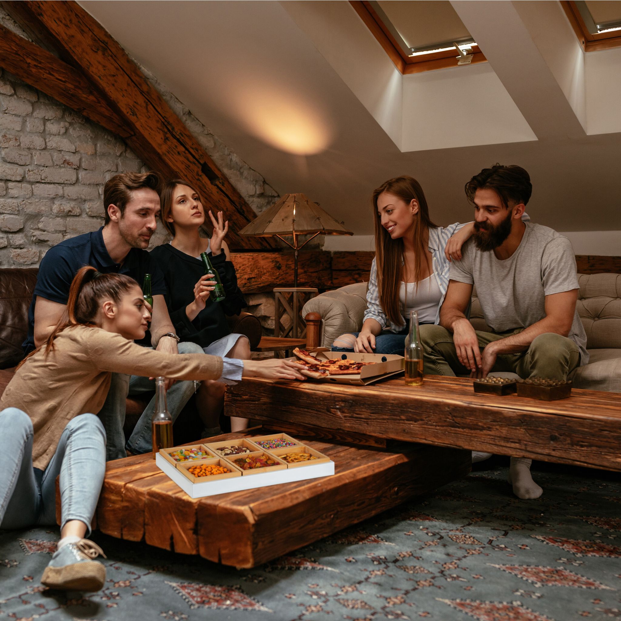 Snackschalen Set mit Serviertablett Weiss-Hellbraun von Relaxdays