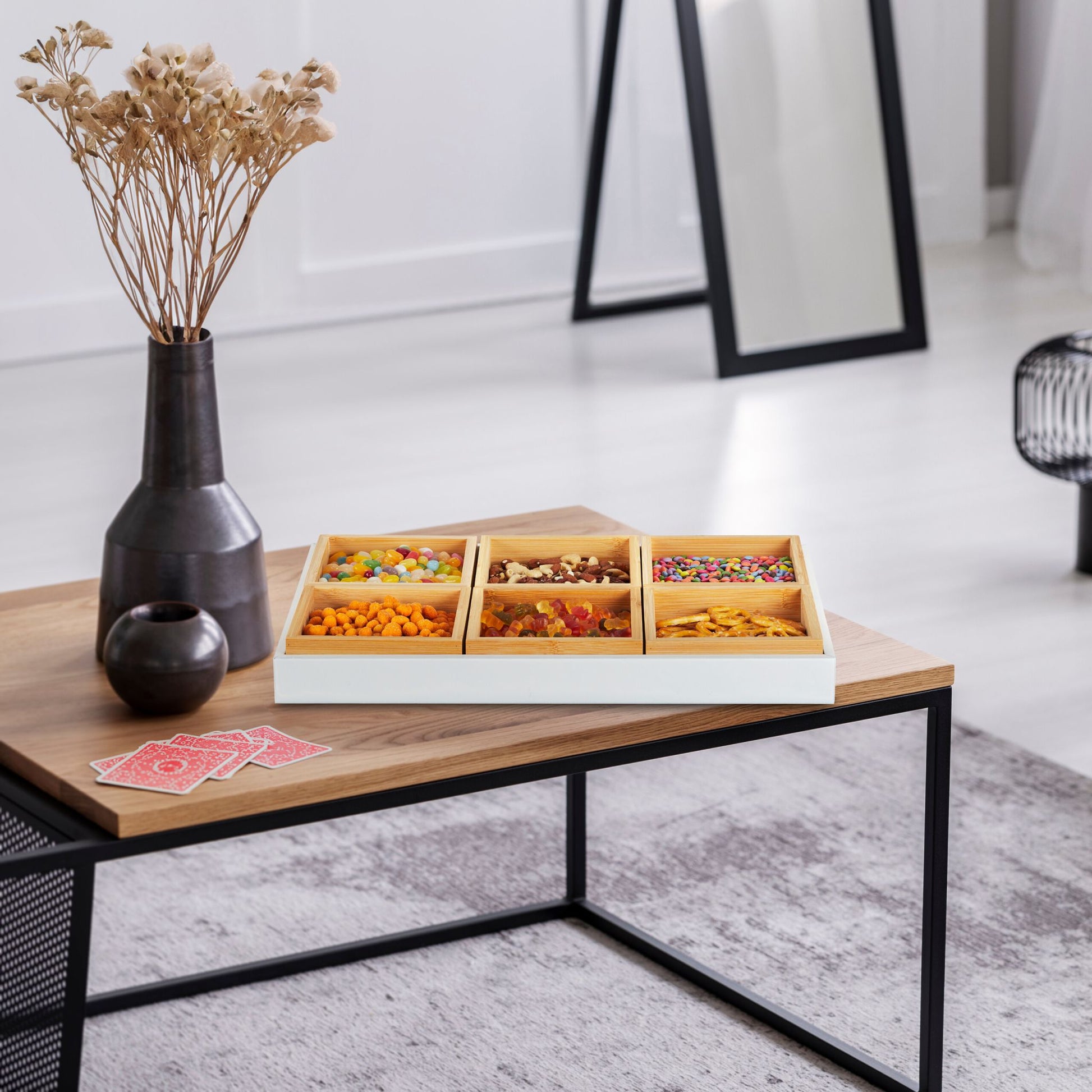 Snackschalen Set mit Serviertablett Weiss-Hellbraun von Relaxdays