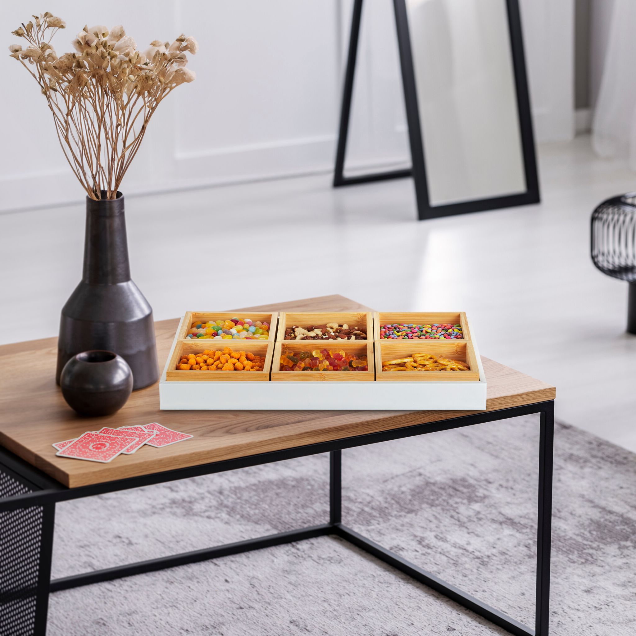 Snackschalen Set mit Serviertablett Weiss-Hellbraun von Relaxdays