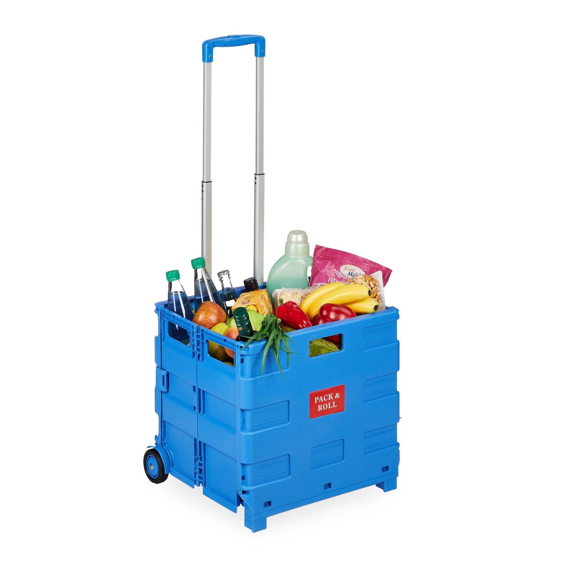Klappbarer Einkaufstrolley Blau-Schwarz-Silber von Relaxdays