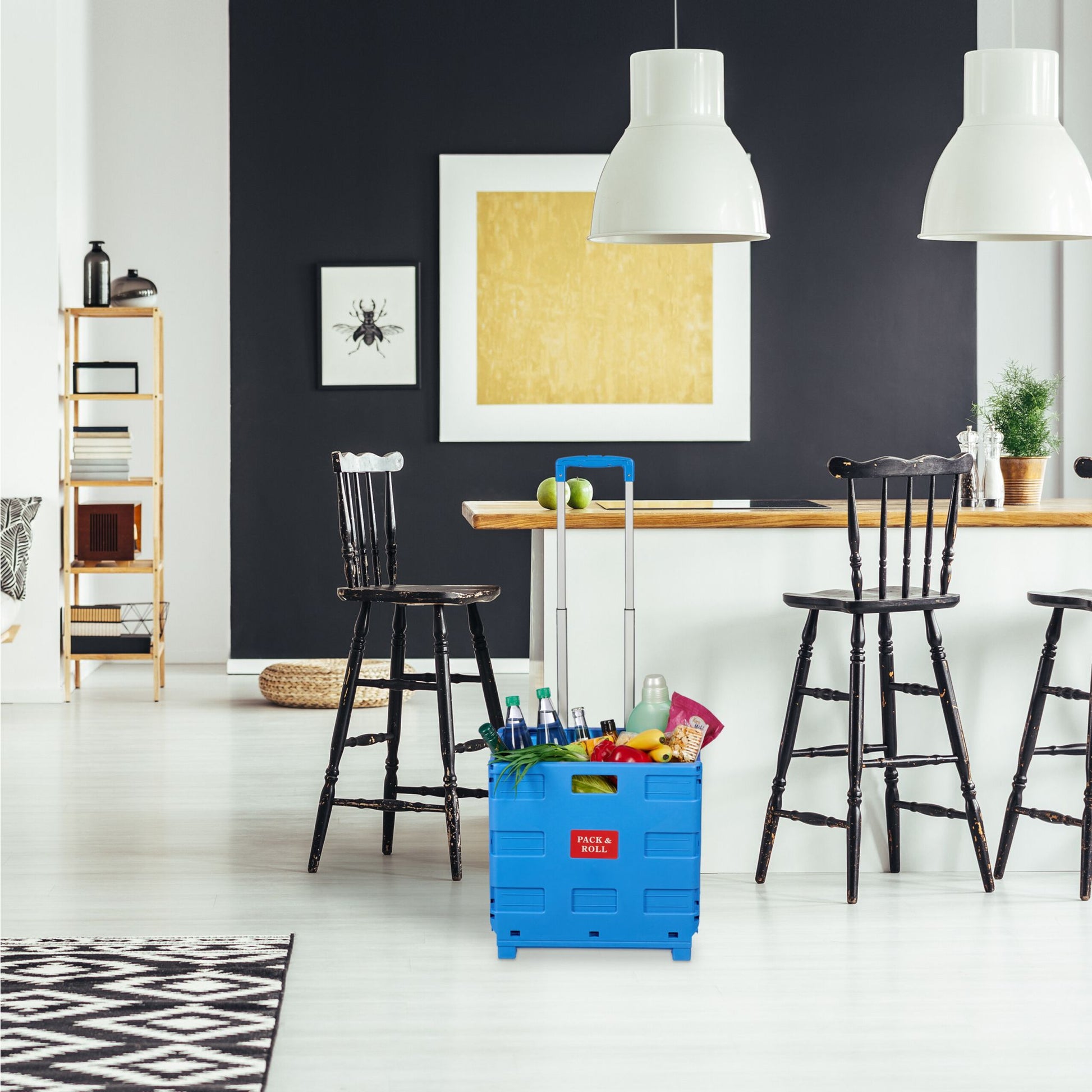 Klappbarer Einkaufstrolley Blau-Schwarz-Silber von Relaxdays