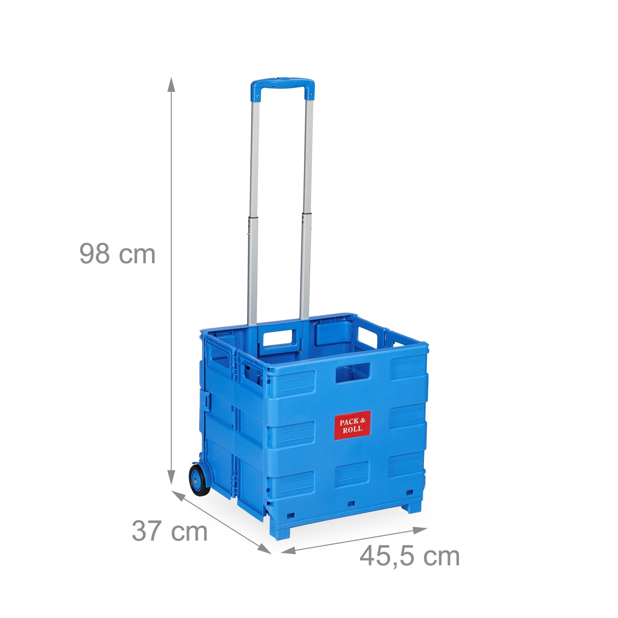 Klappbarer Einkaufstrolley Blau-Schwarz-Silber von Relaxdays