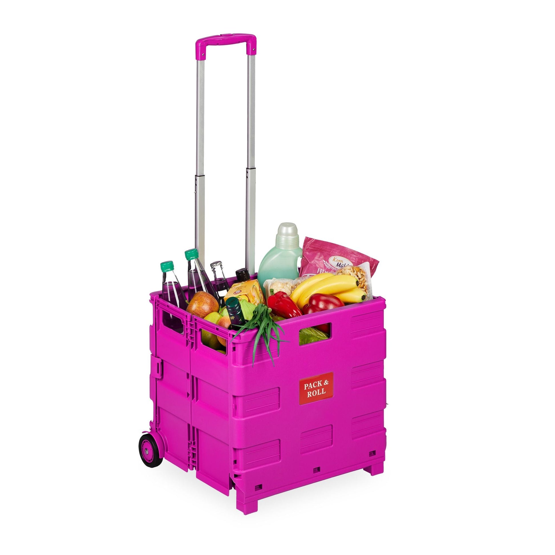 Klappbarer Einkaufstrolley Pink-Schwarz-Silber von Relaxdays