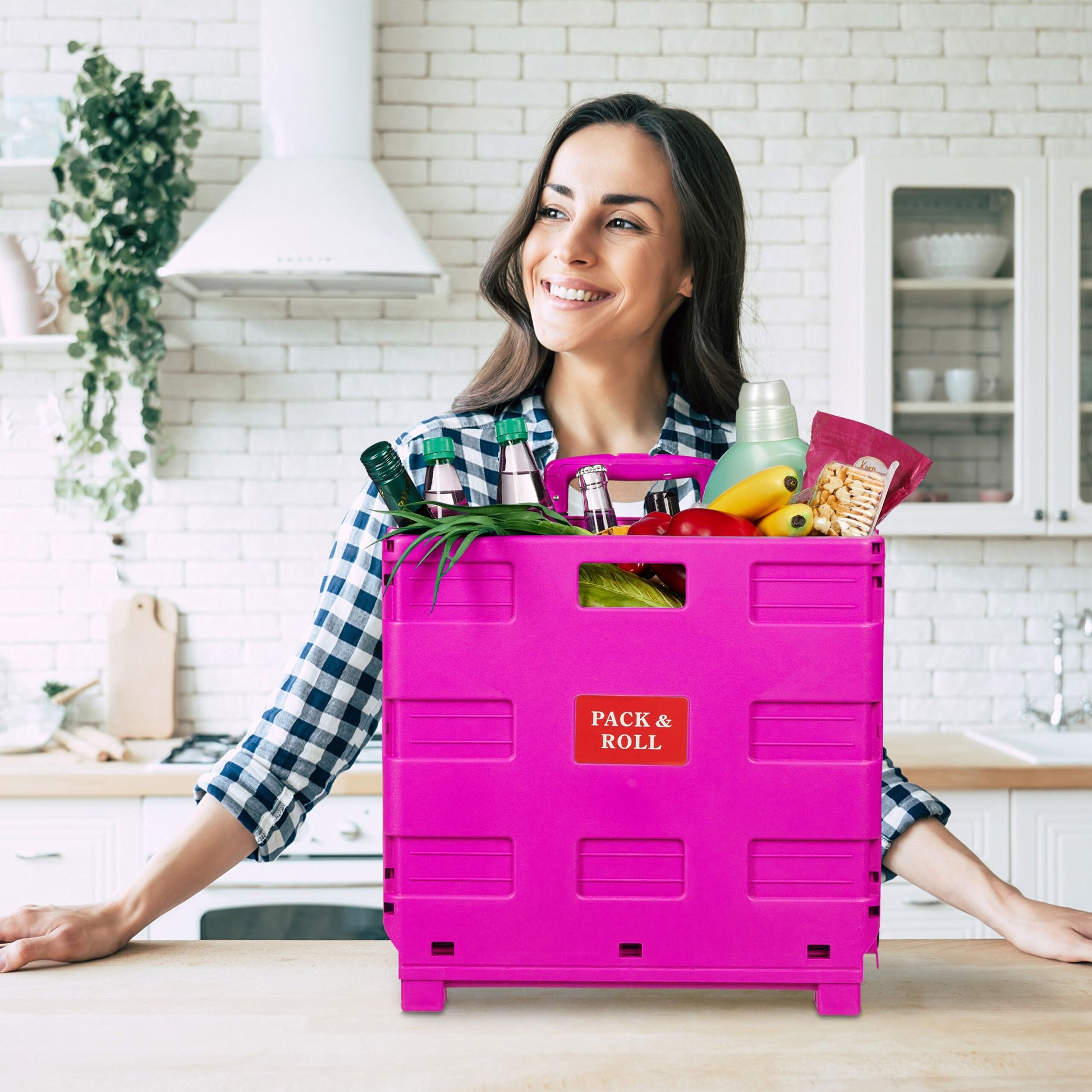 Klappbarer Einkaufstrolley Pink-Schwarz-Silber von Relaxdays