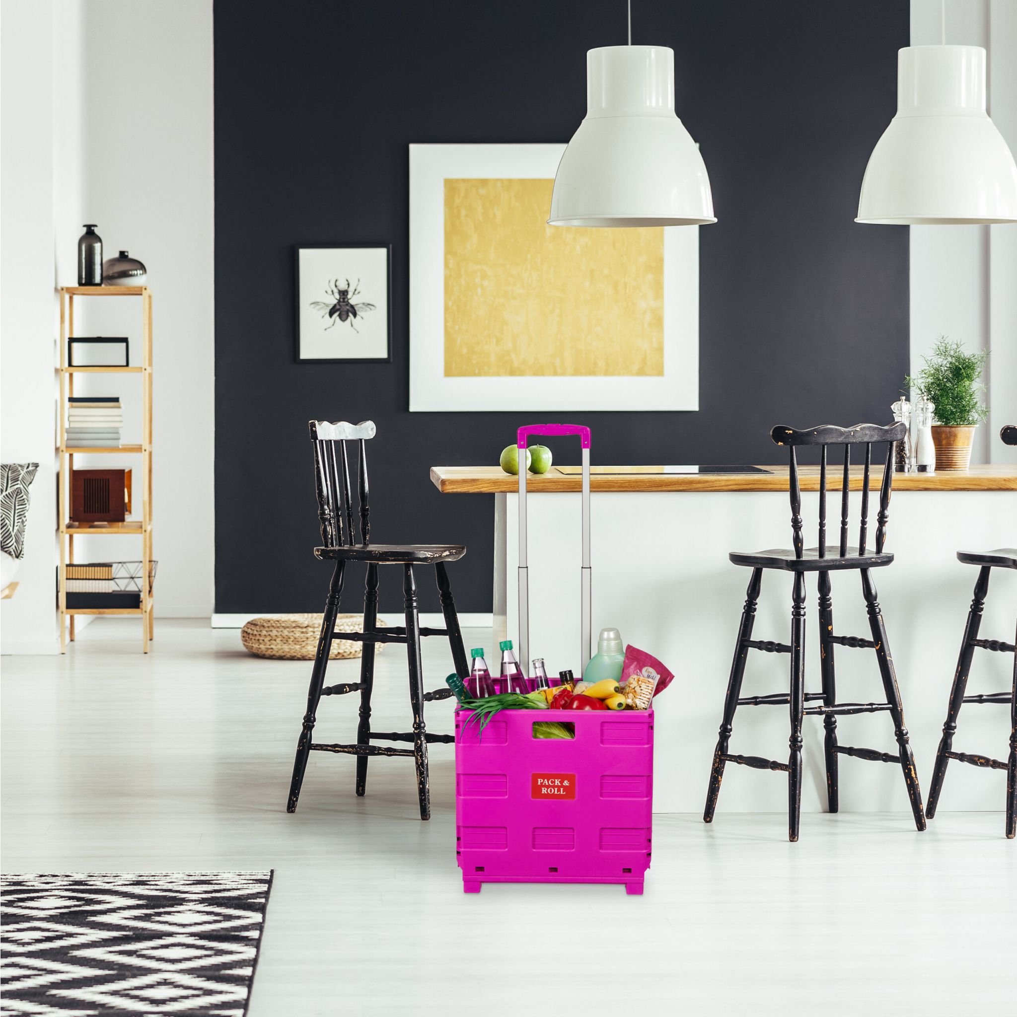 Klappbarer Einkaufstrolley Pink-Schwarz-Silber von Relaxdays