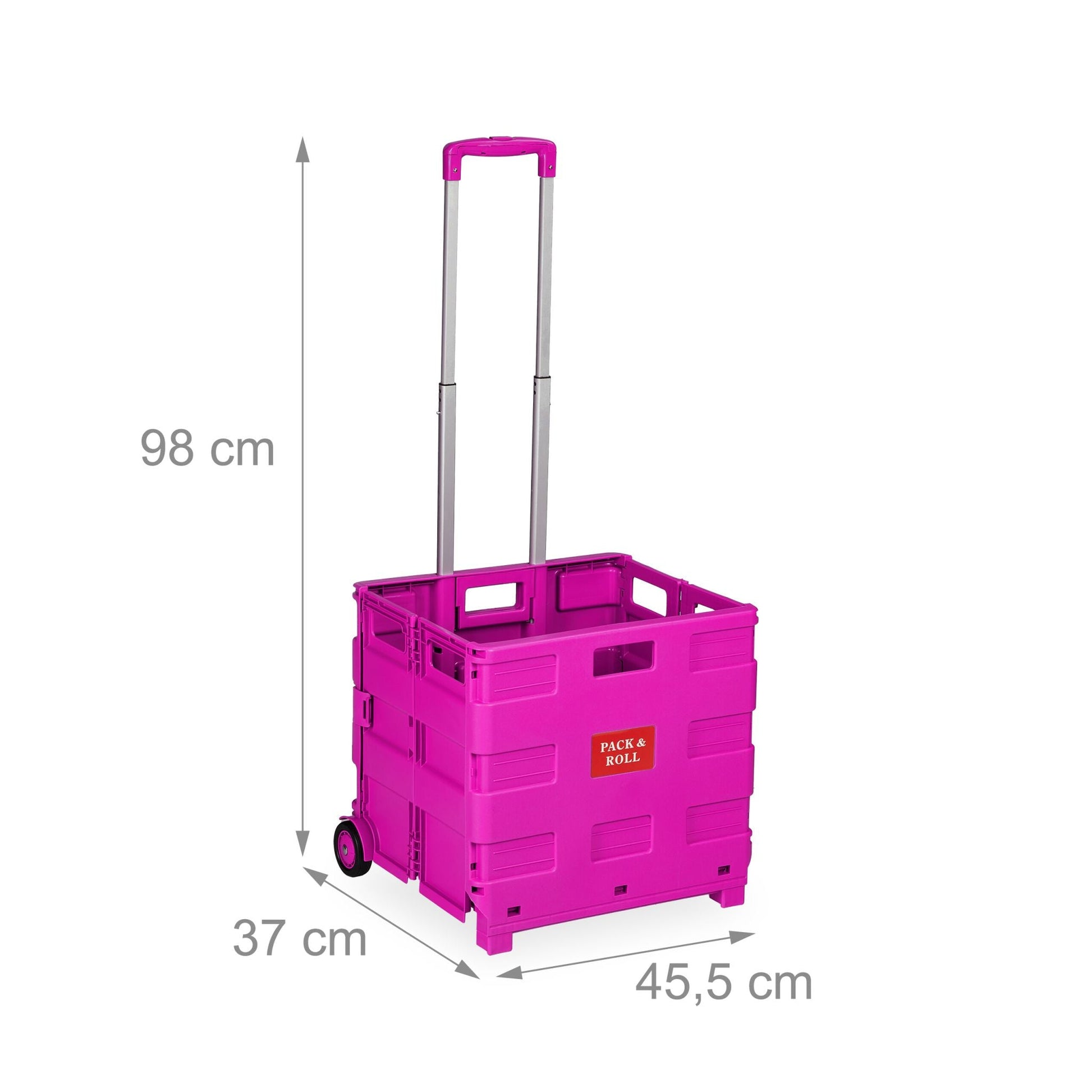Klappbarer Einkaufstrolley Pink-Schwarz-Silber von Relaxdays