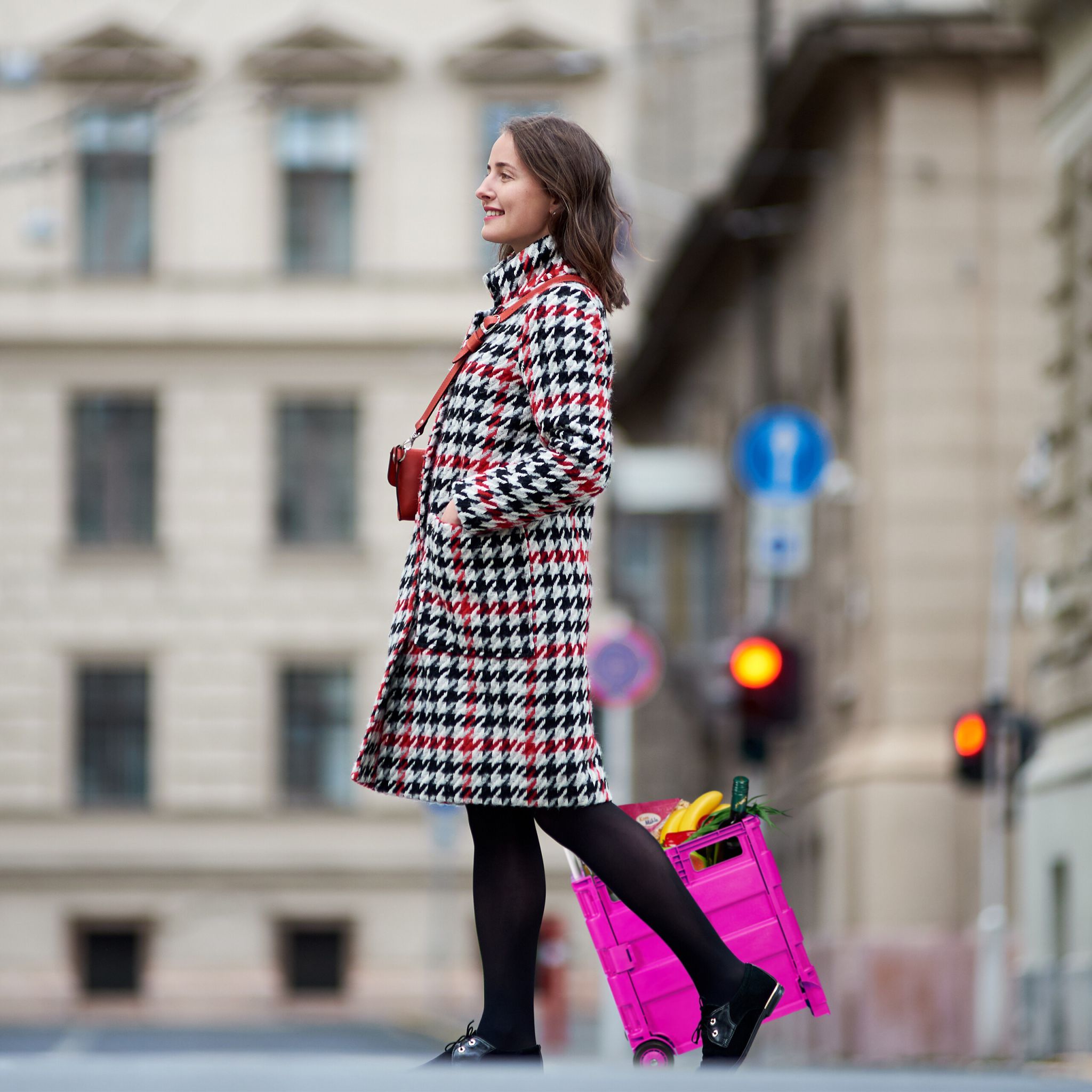 Klappbarer Einkaufstrolley Pink-Schwarz-Silber von Relaxdays