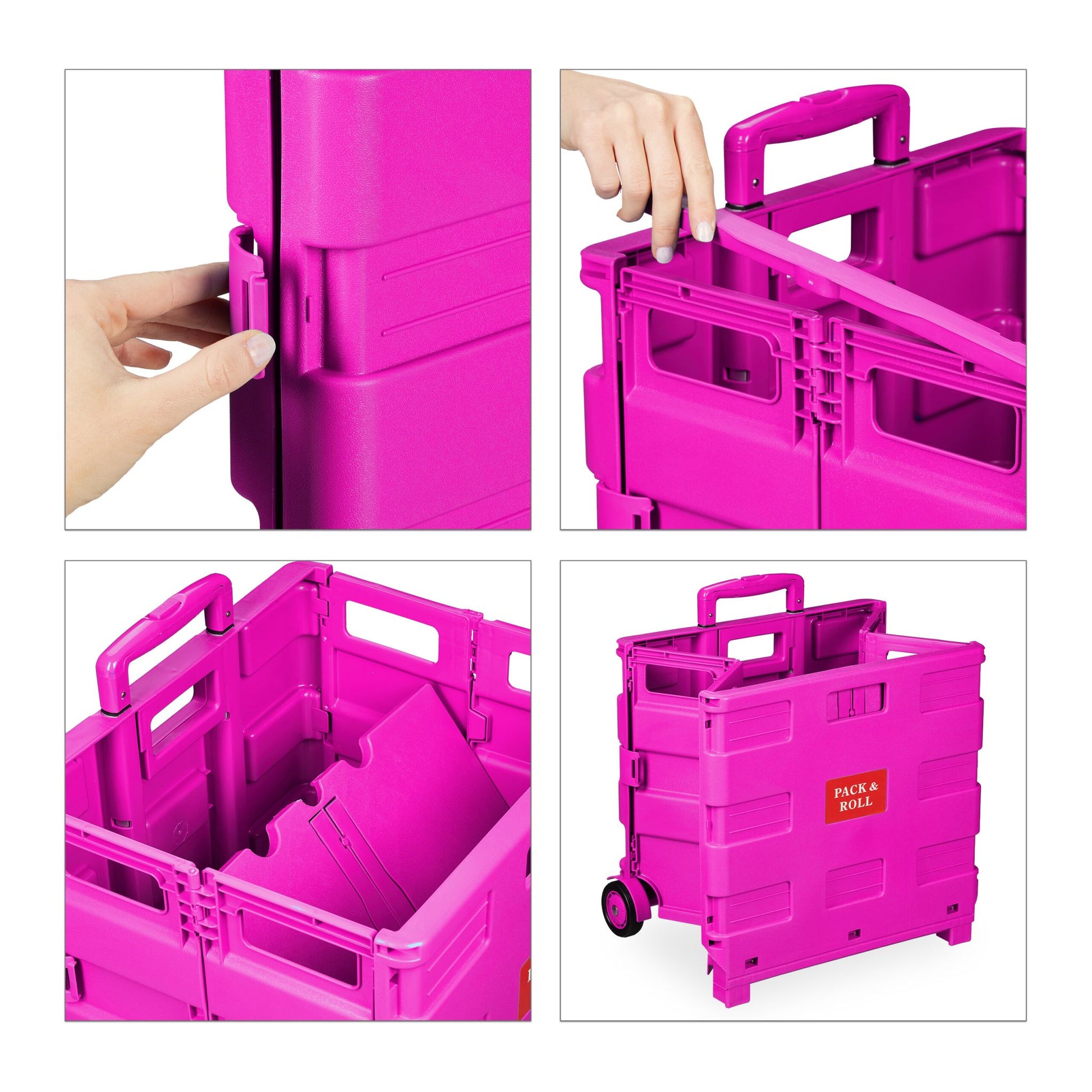 Klappbarer Einkaufstrolley Pink-Schwarz-Silber von Relaxdays
