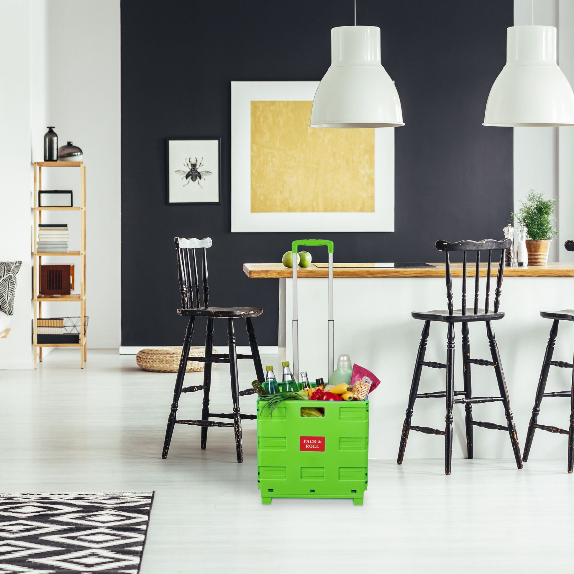 Klappbarer Einkaufstrolley Grün-Schwarz-Silber von Relaxdays