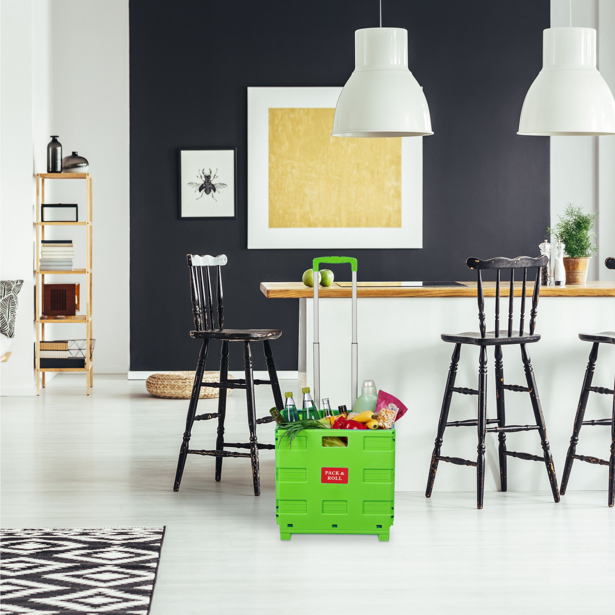 Klappbarer Einkaufstrolley Grün-Schwarz-Silber von Relaxdays