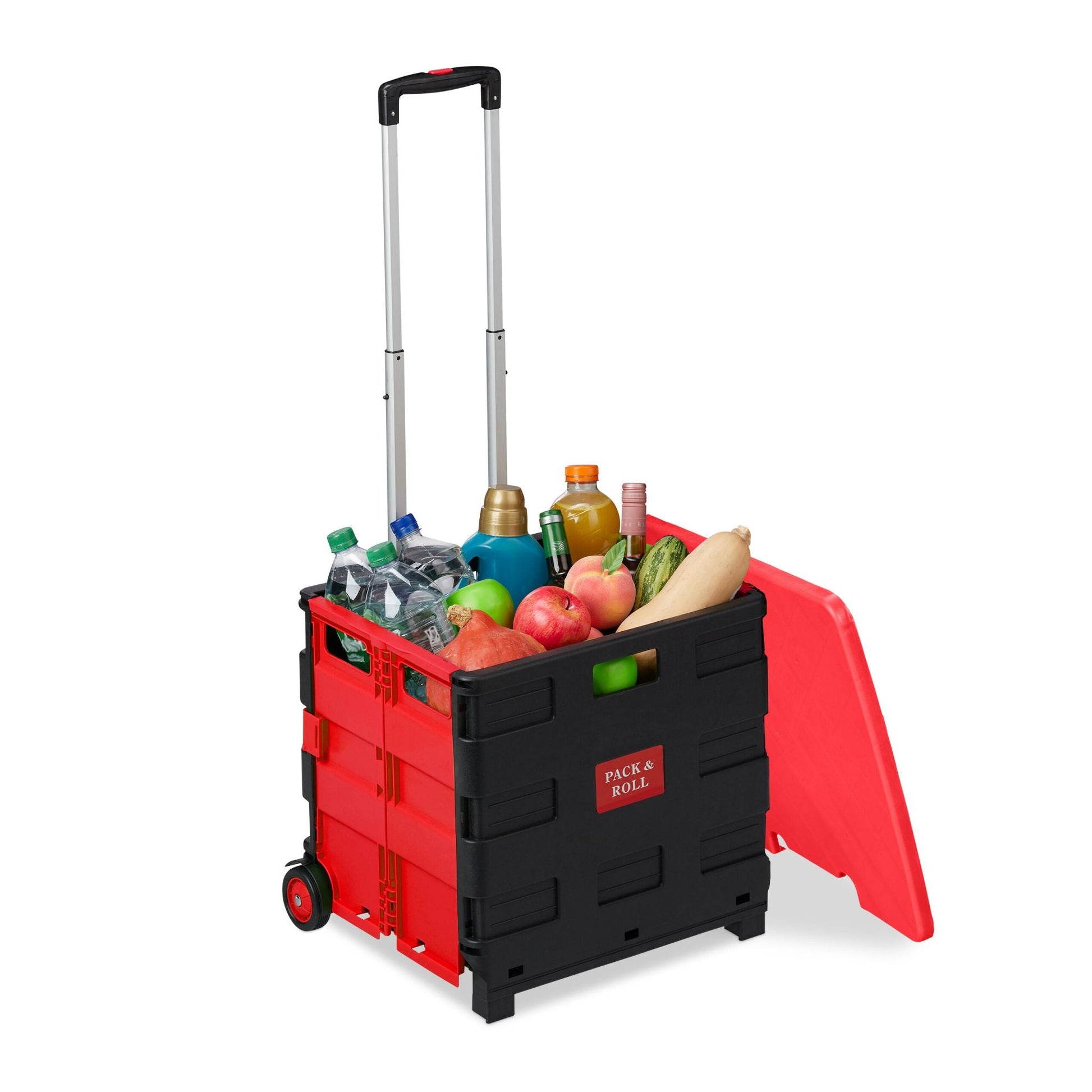 Klappbarer Einkaufstrolley mit Deckel Rot-Schwarz-Silber von Relaxdays