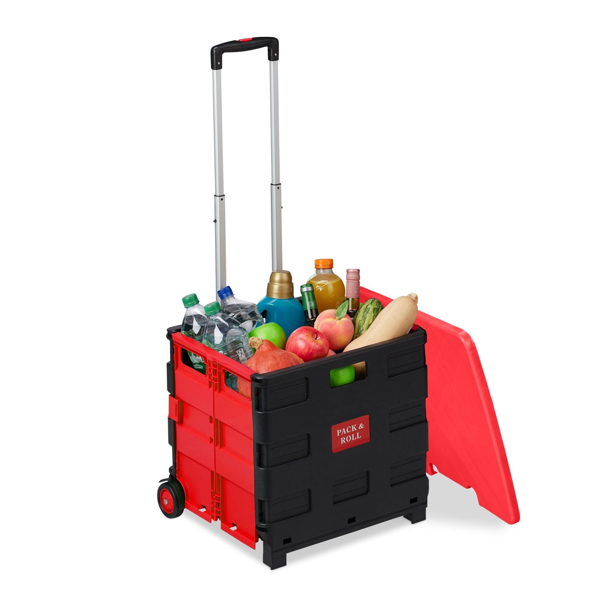 Klappbarer Einkaufstrolley mit Deckel Rot-Schwarz-Silber von Relaxdays