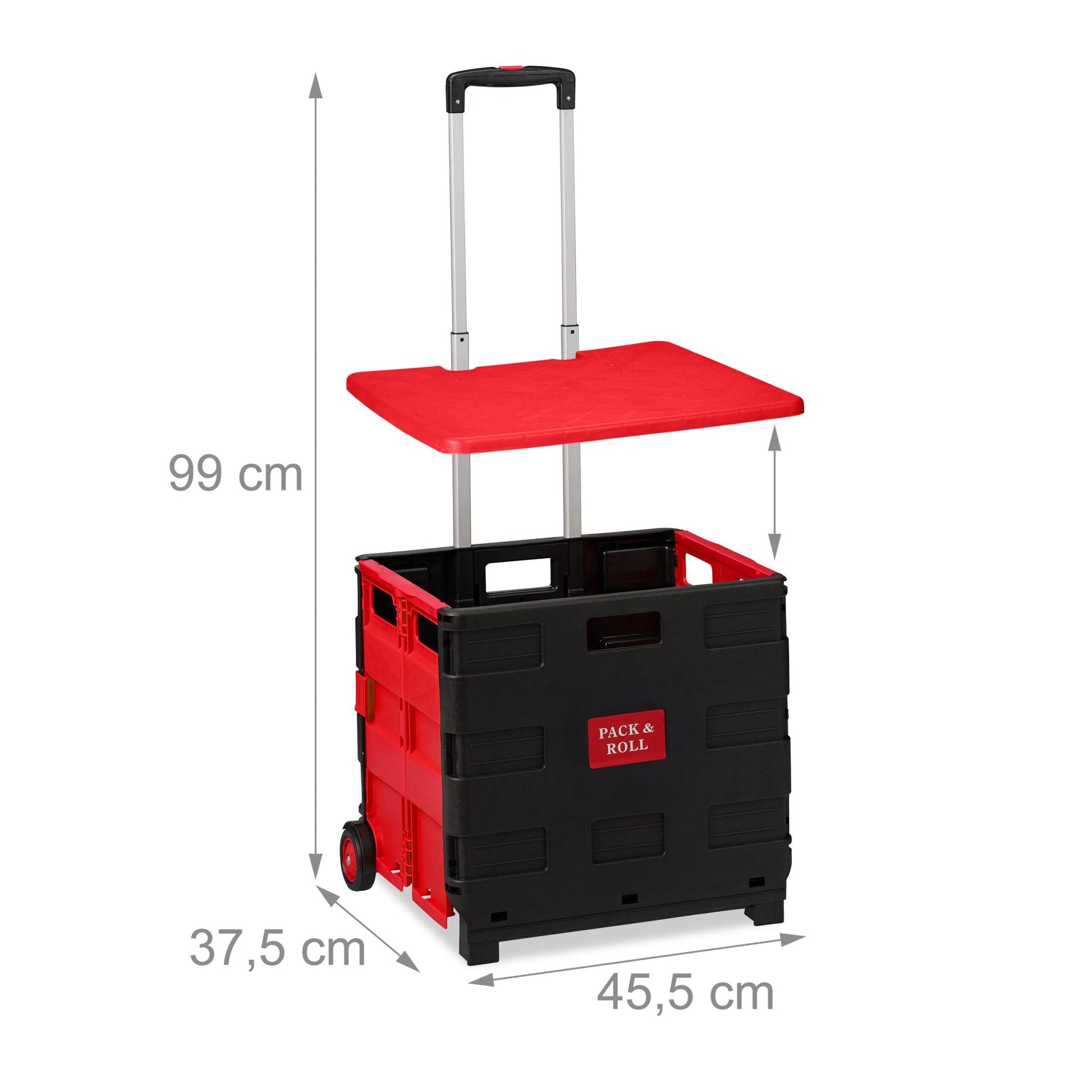 Klappbarer Einkaufstrolley mit Deckel Rot-Schwarz-Silber von Relaxdays