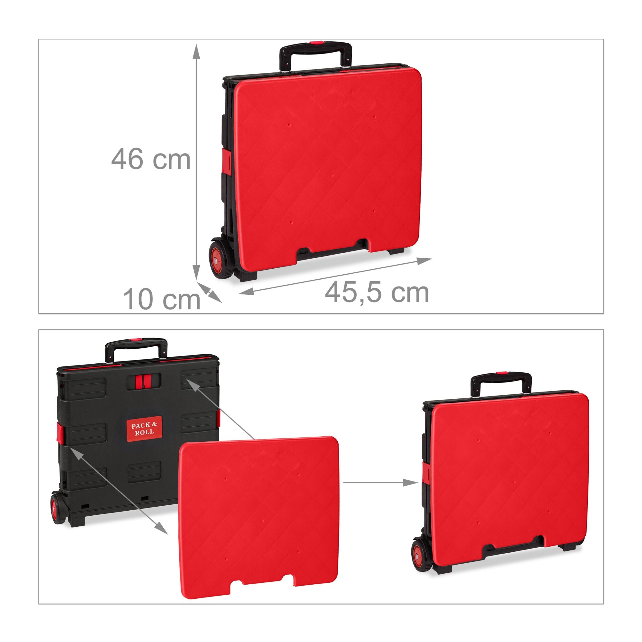 Klappbarer Einkaufstrolley mit Deckel Rot-Schwarz-Silber von Relaxdays