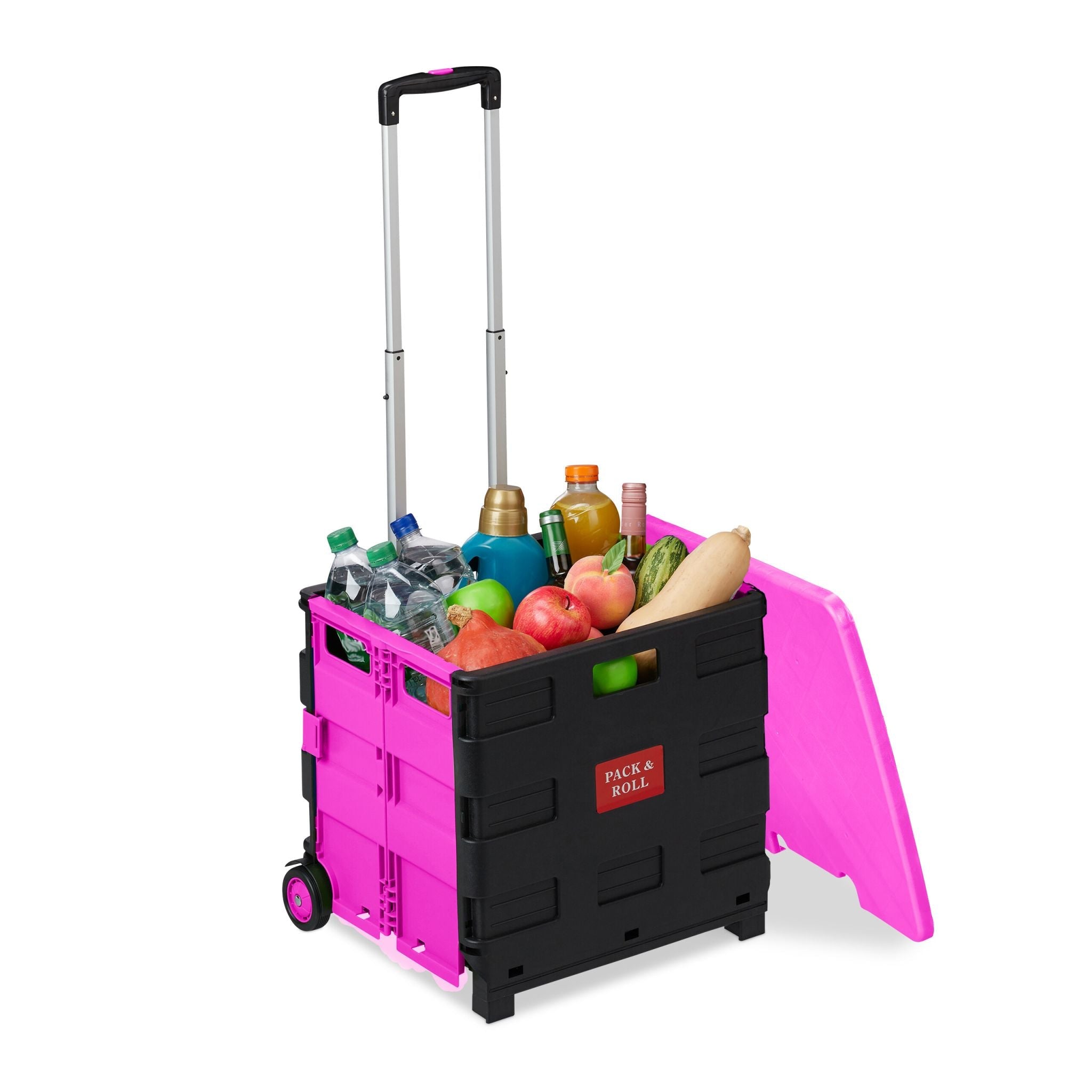 Klappbarer Einkaufstrolley mit Deckel Pink-Schwarz-Silber von Relaxdays