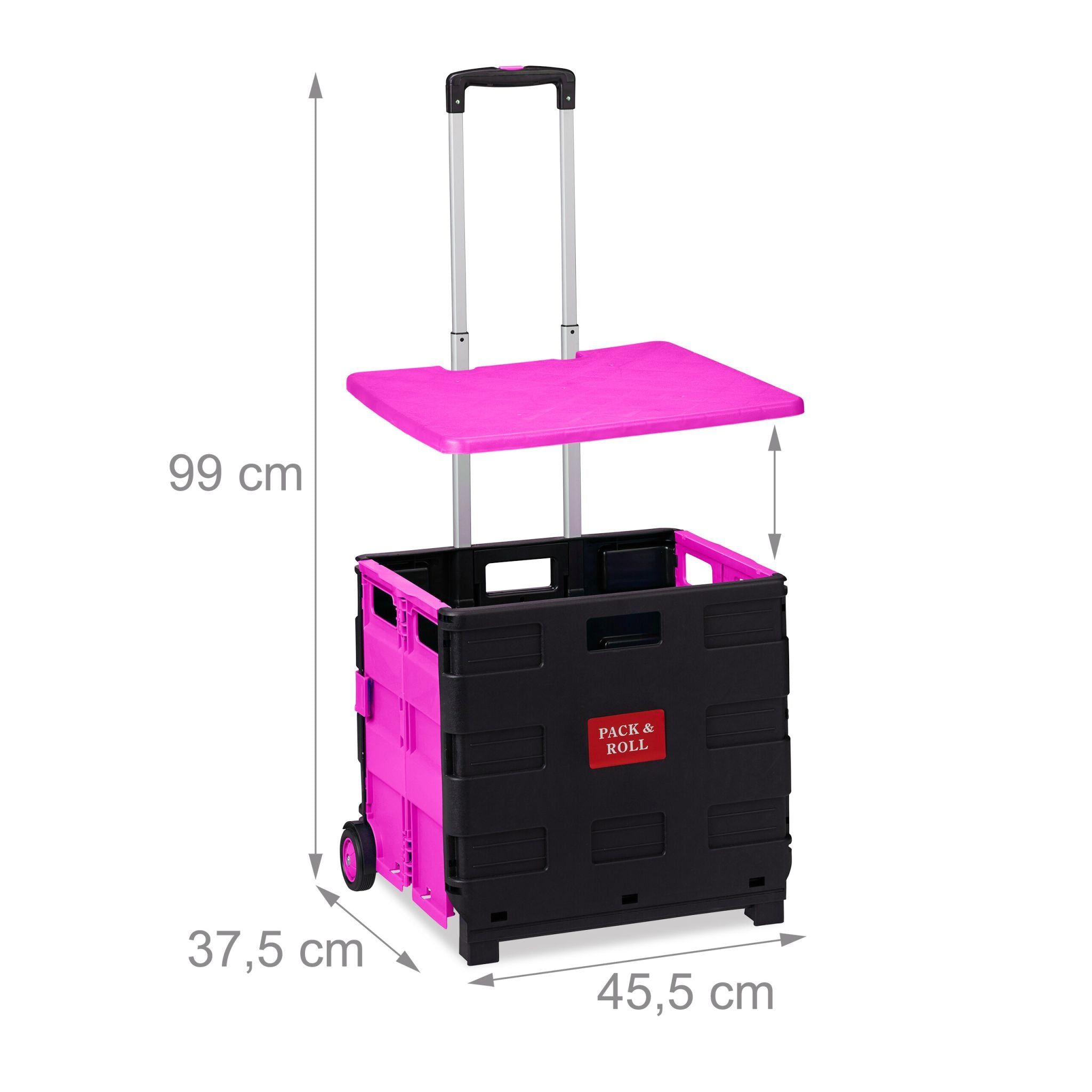 Klappbarer Einkaufstrolley mit Deckel Pink-Schwarz-Silber von Relaxdays